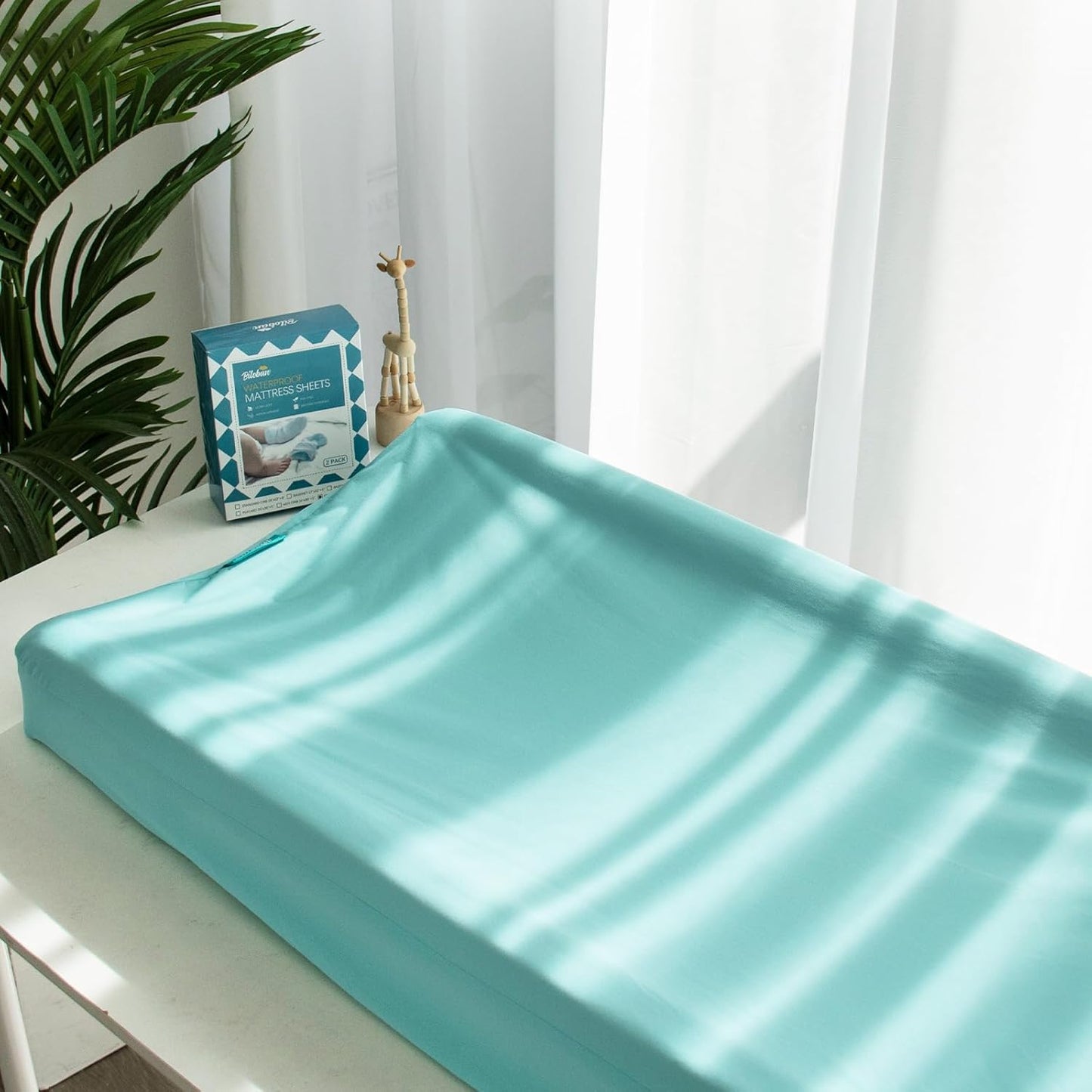 Changing Pad Cover Waterproof, 2 Pack Diaper Change Table Sheets for Baby Boys Girls, Fitted Cradle Sheets for 32"X16" Contoured Pad, Breathable & Ultra Soft, Aqua and Navy