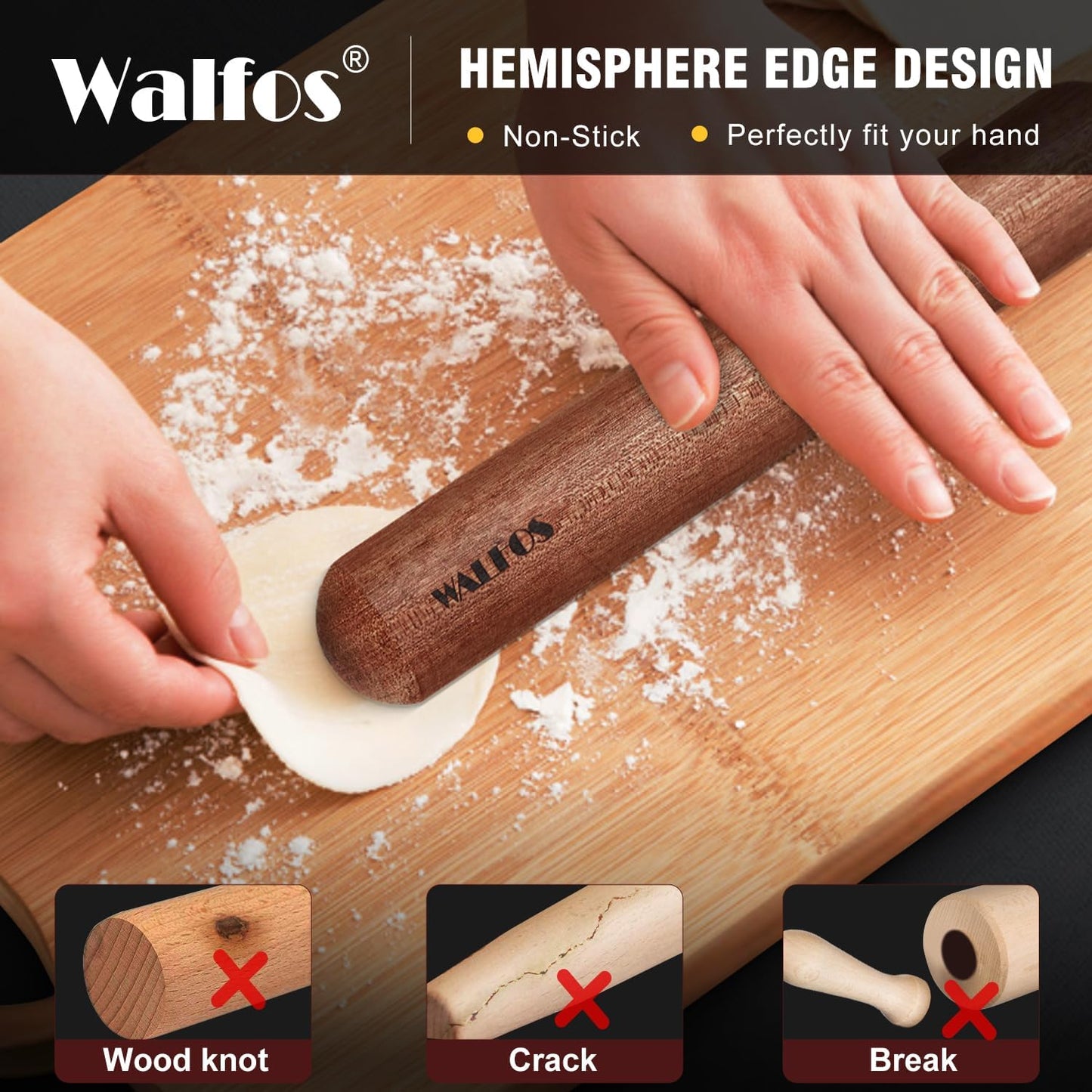 Mini Rolling Pin - Small Natural Wooden Rolling Pins, Baking Dough Roller for Pizza, Pie, Pasta, Bread, Pastry, No Coating (8Inch)