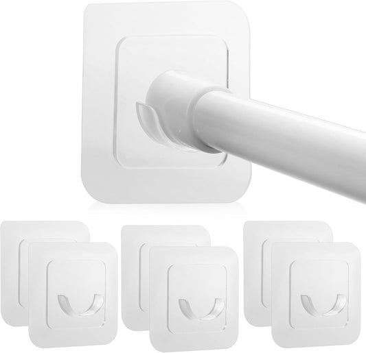Adhesive Curtain Rod Holder,  Tension Rod Holder, No Drilling Transparent Small Tension Rod Bracket (Only for Tension Rods within 1" Diameter at Both Ends) (6 Pack)