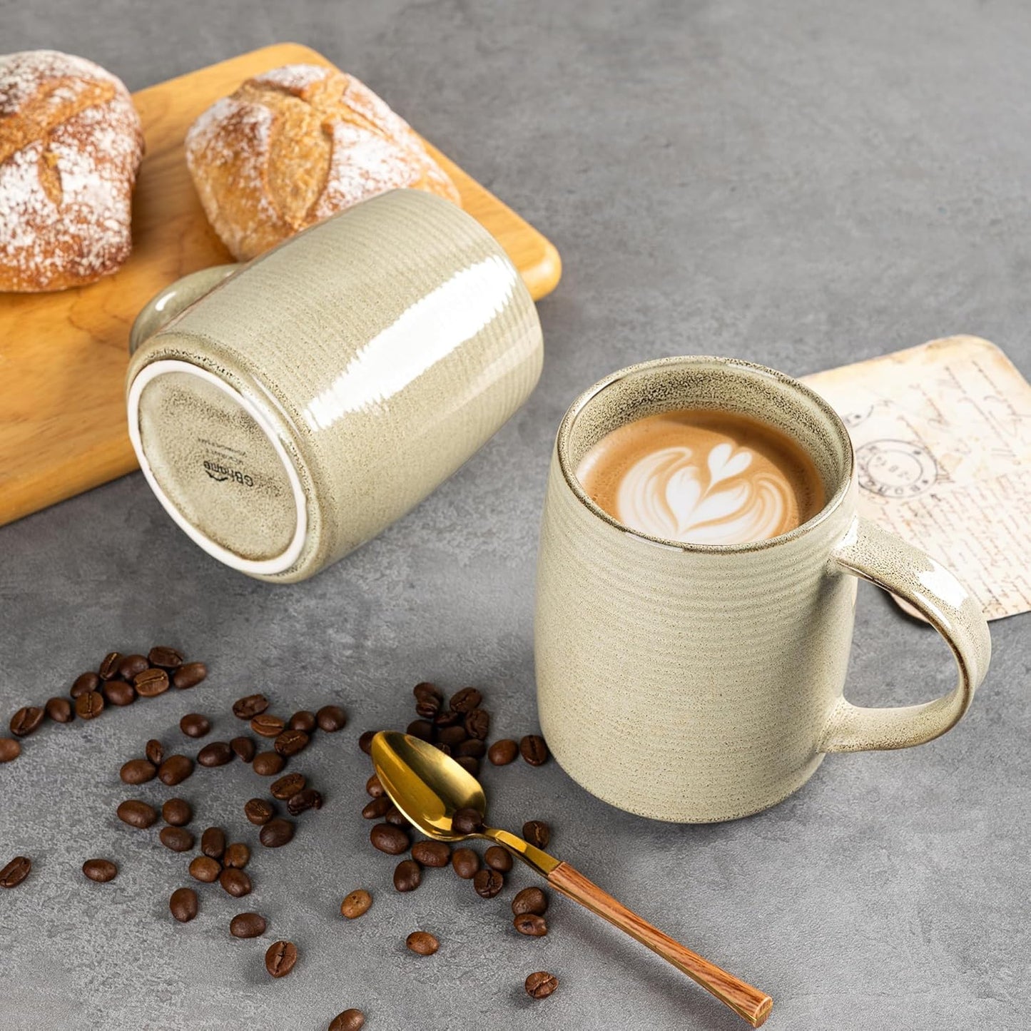 Set of 6 Handmade Ceramic 18oz Large Coffee Mugs with Gradient Color, Ideal for Latte, Tea, Beer, and Hot Cocoa, Dishwasher and Microwave Safe, Khaki