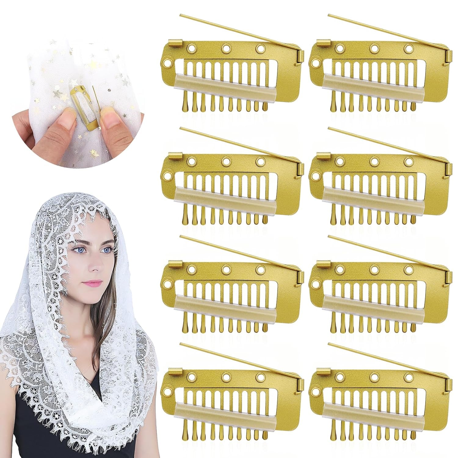 Chunni Clips with Safety Pins,8 PCS Strong Chunni Grip Dupatta Setting Clips Indian for Woman (Gold)
