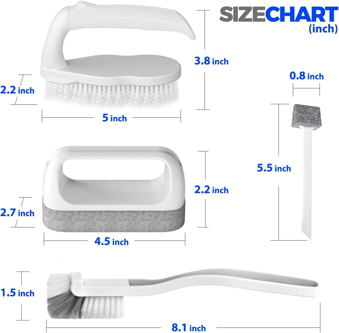 7 Pack Deep Cleaning Brush Set, Scrub Pads with Scraper Tip for Pool Walls, Bathroom, Grout, Floor, Tub, Shower and Kitchen Surface (White)