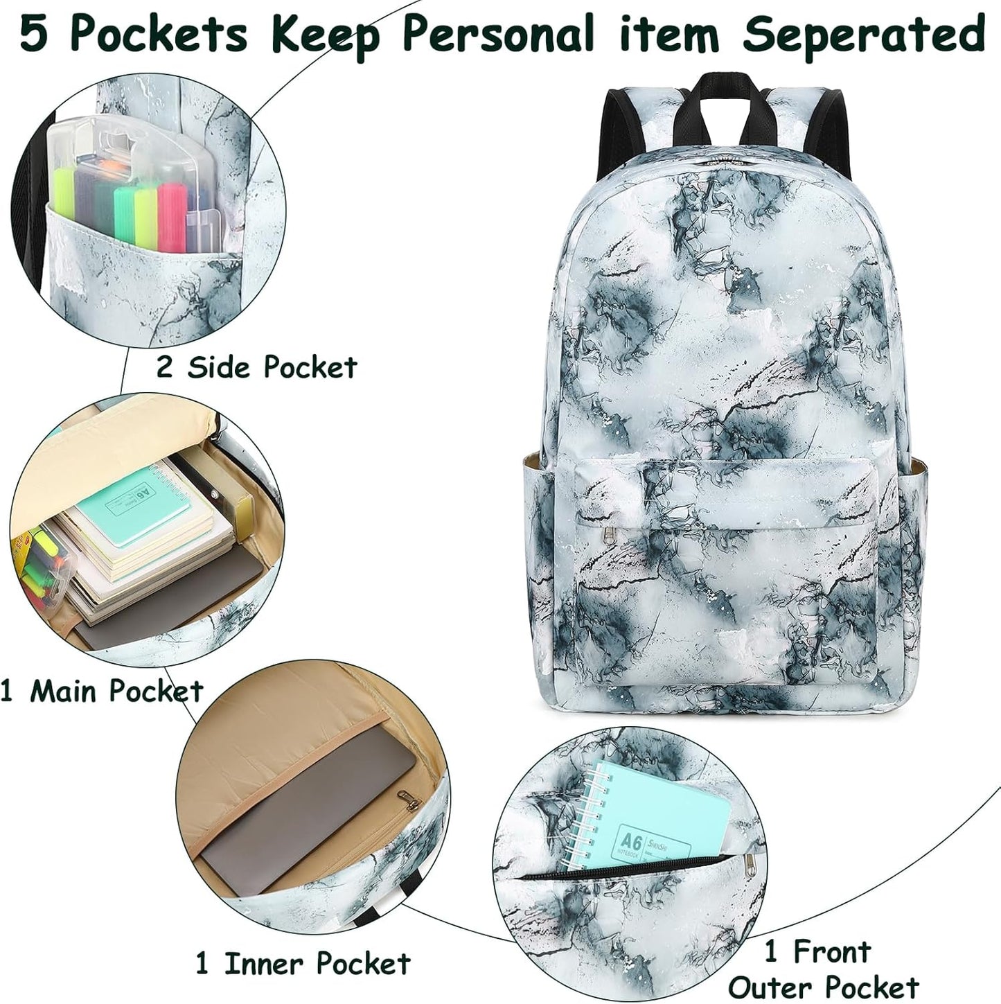 Teen Girls School Backpack Kids Bookbag Set with Lunch Box Pencil Case Travel Laptop Backpack Casual Daypacks