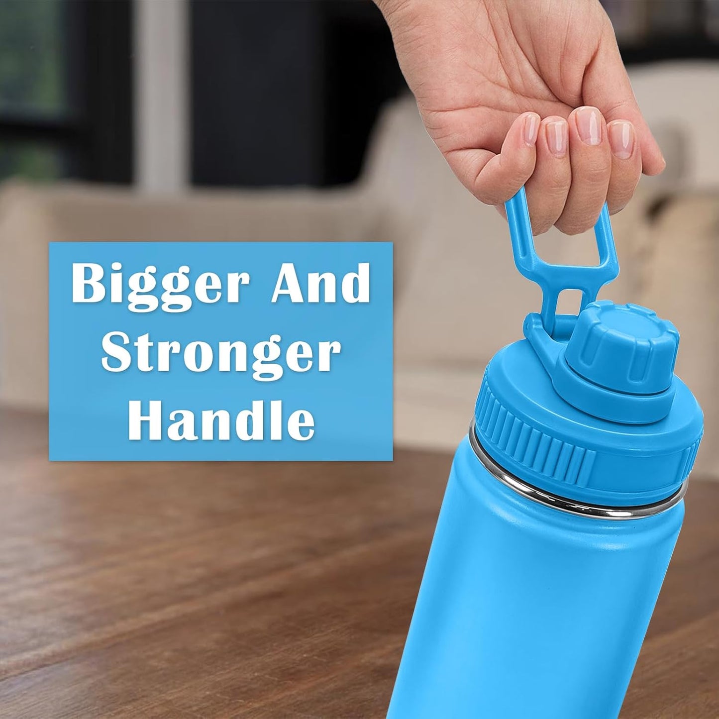 Spout Lid for Hydro Flask Wide Mouth Sport Water Bottles,2 Pack Replacement Lids for Most 12,14,16,18,20,22,32,40,64Oz Wide Mouth Water Bottles with Handle Easy to Carry (Black+Blue)