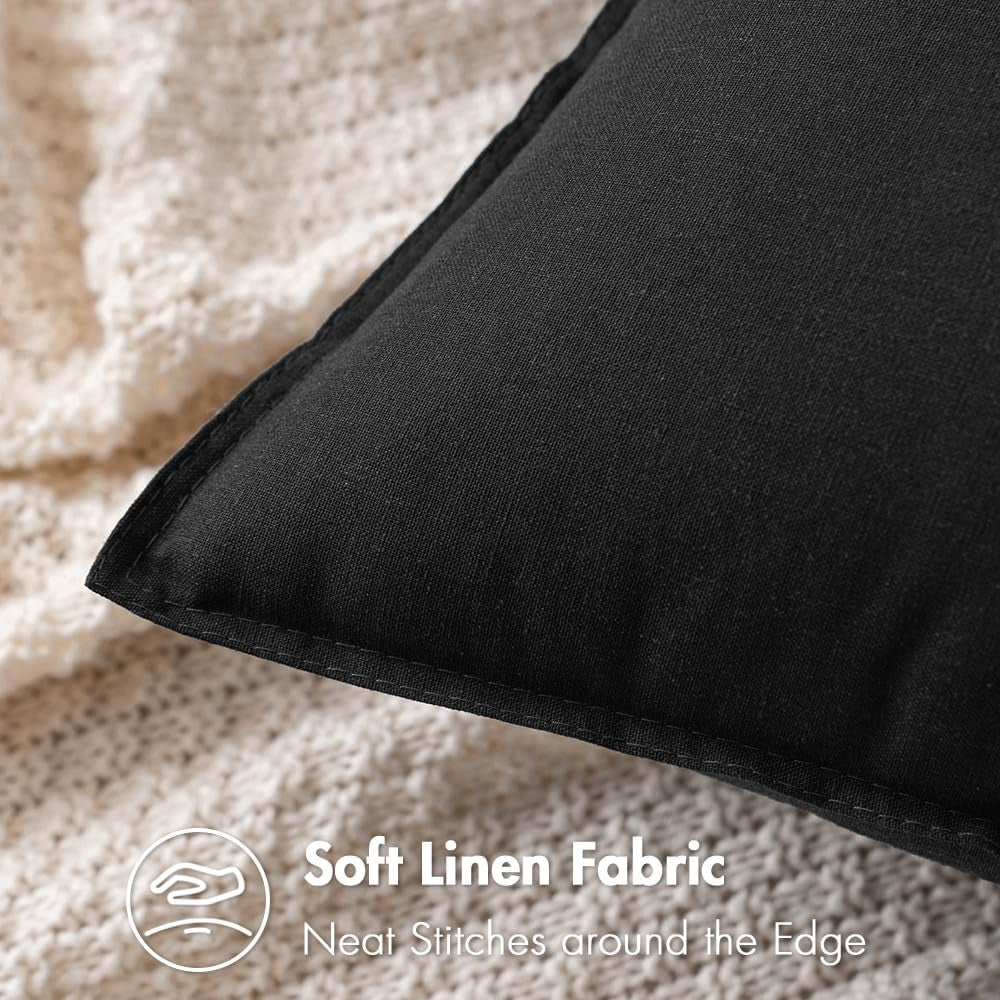 Pack of 2 Decorative Linen Pillow Covers Boho Farmhouse Modern Soft Accent Throw Pillows Neutral Cushion Covers for Sofa Couch Bed Living Room Home Decor, 18X18 Inch Black