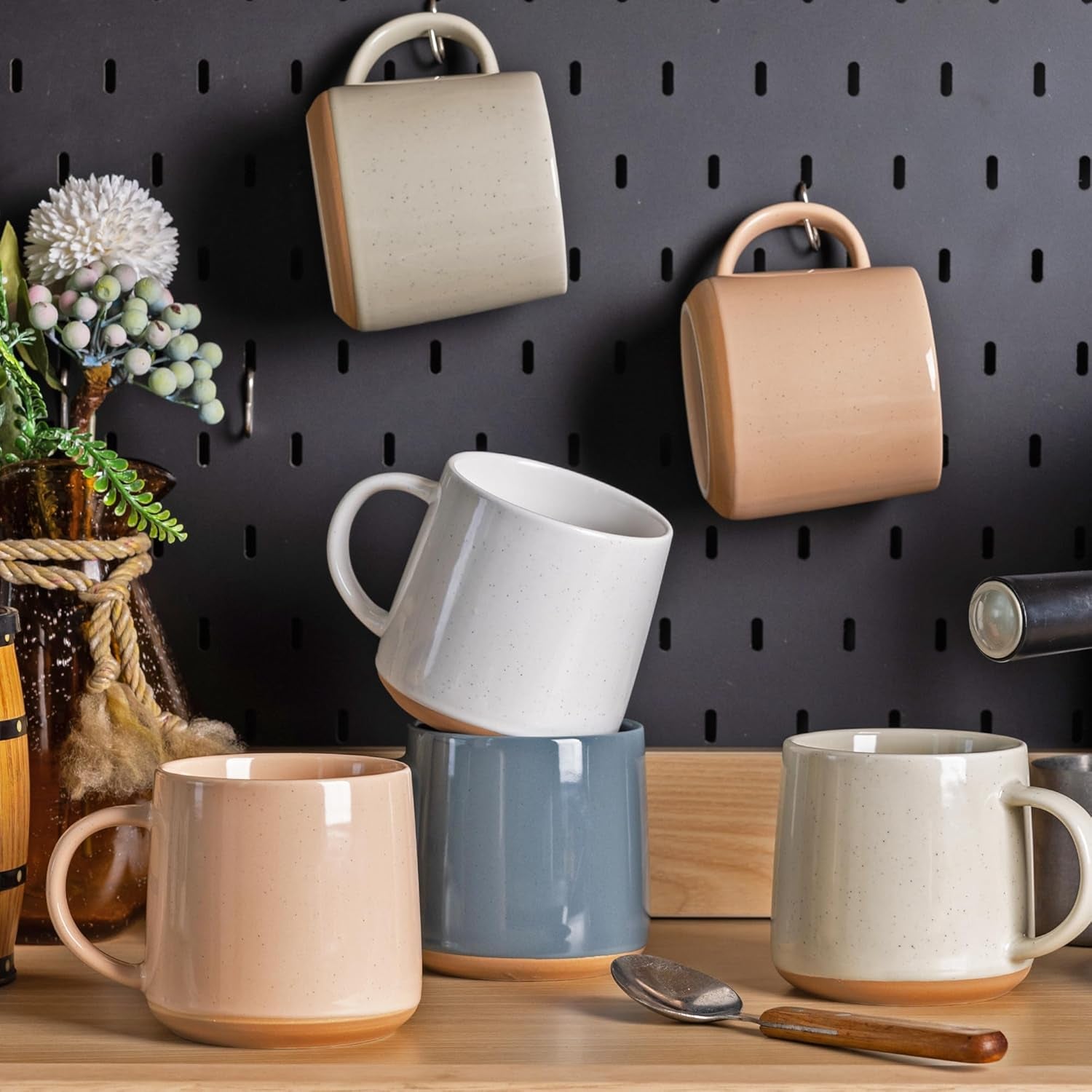 Handmade Ceramic Coffee Mugs Set of 4, 17 Oz with Terracotta Underside - Ideal for Latte, Tea, Beer, and Hot Cocoa, Dishwasher and Microwave Safe