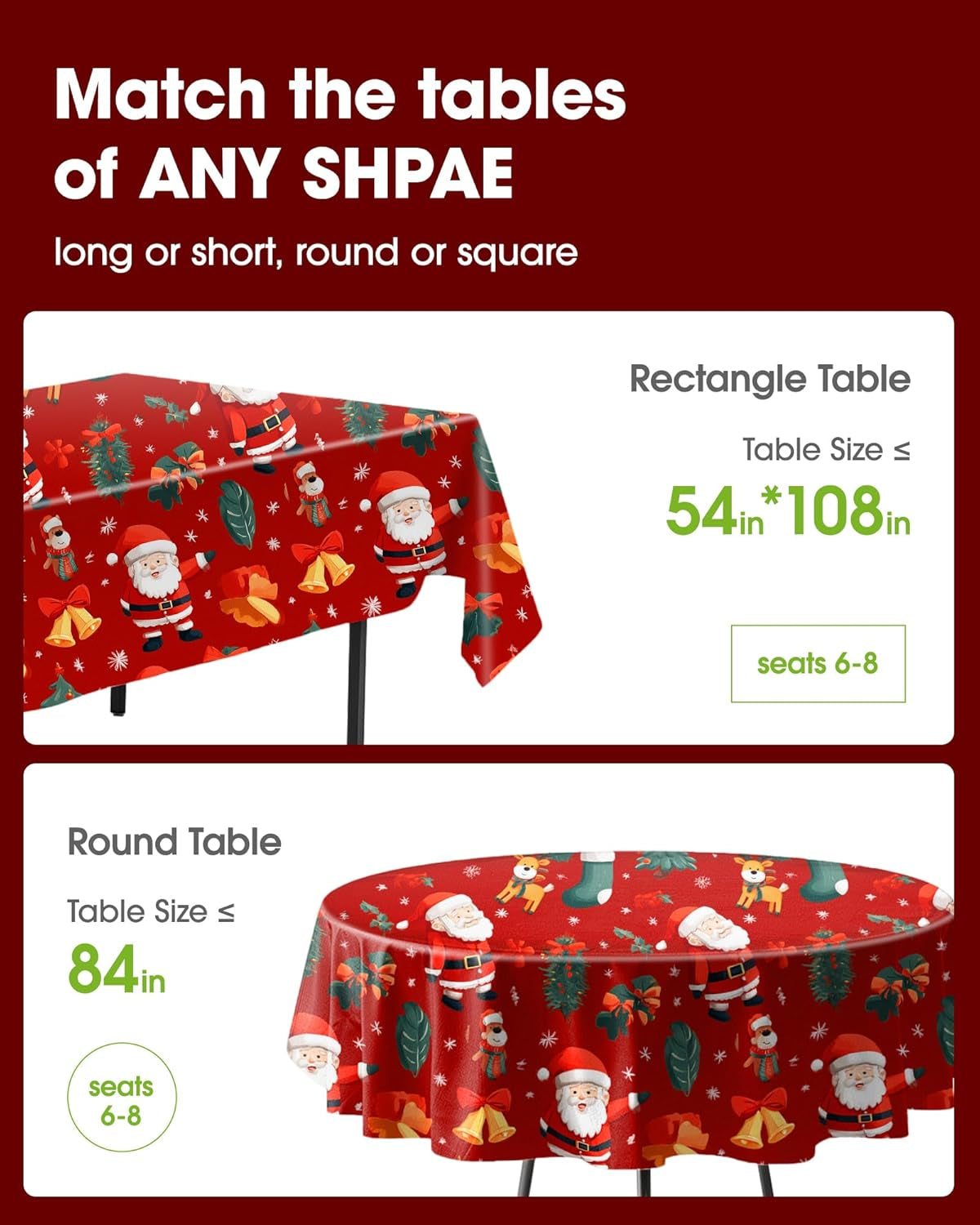 Plastic Table Cloth Disposable 10 Pack, 54 X 108 Inch Table Cloths for Parties, Decorative Tablecloths for Rectangle Tables, Christmas Tablecloth Plastic, Leakproof & Sturdy, Christmas Red