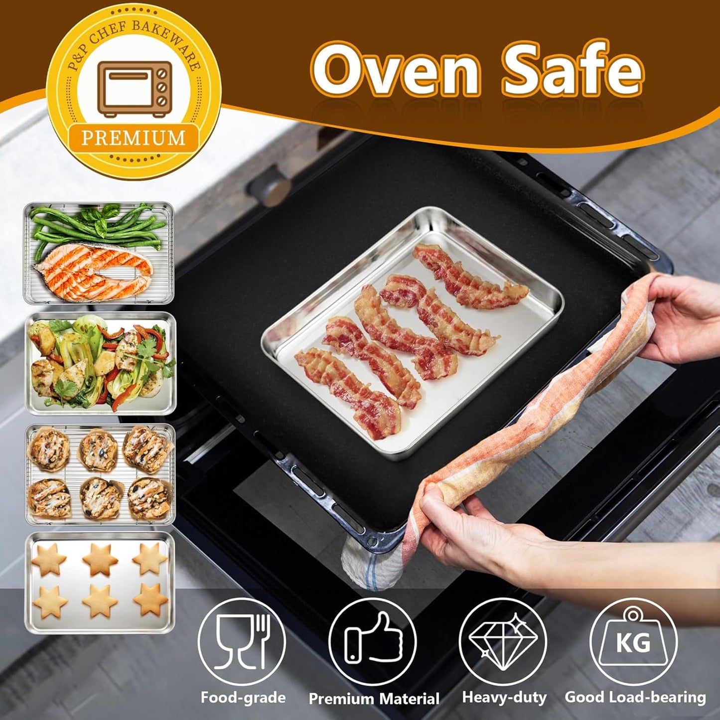 10.4 + 9 Inch Toaster Oven Pans with Racks, 4 Pieces Stainless Steel Oven Tray Baking Pan Sheet and Cooling Rack for Oven Cooking Roasting, Non Toxic & Dishwasher Safe