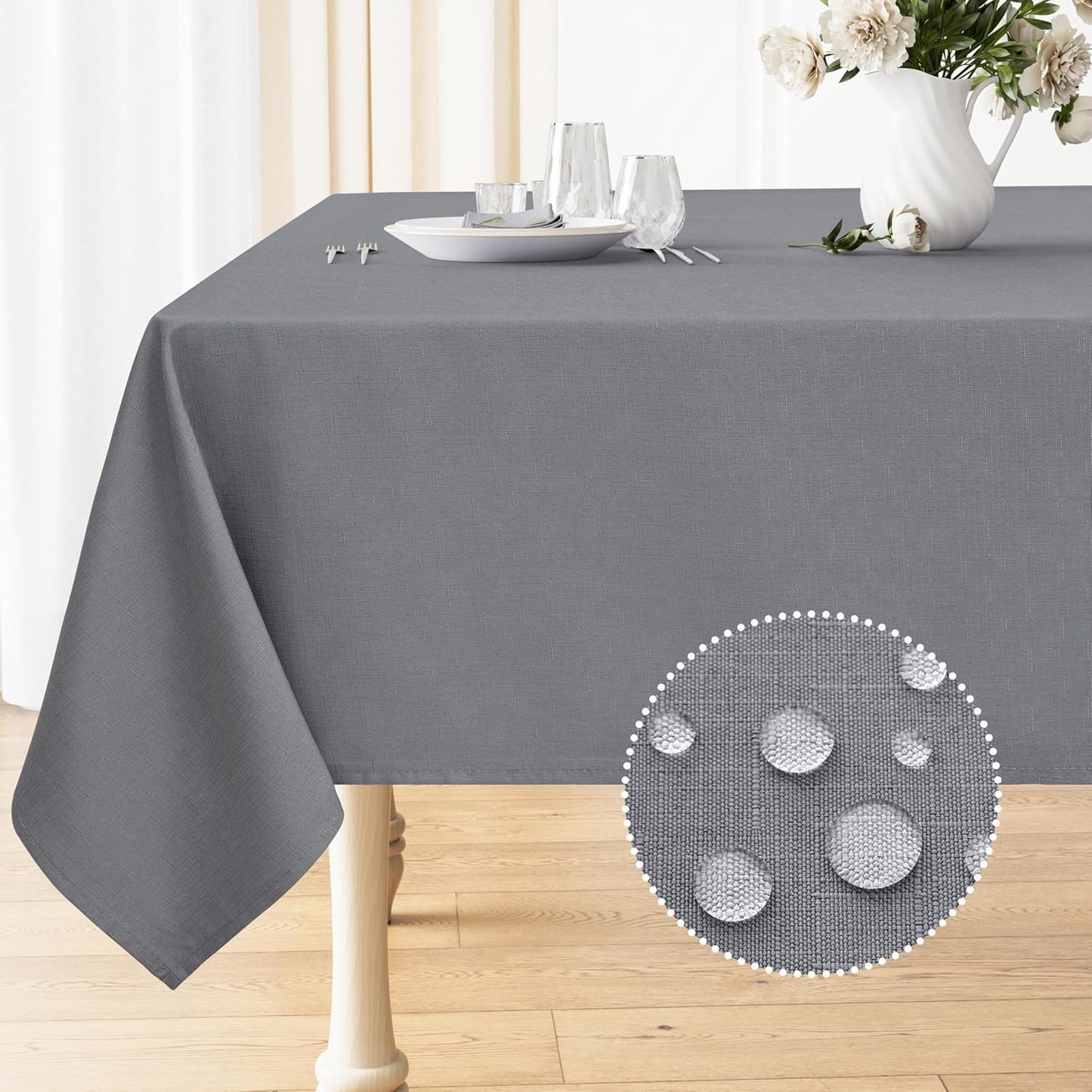 Rectangle Table Cloth Linen Textured, Waterproof Spillproof Anti-Wrinkle Burlap Tablecloth, Washable Decorative Fabric Table Cover for Dining, Party, Banquet, 52 X 70 Inch, Grey