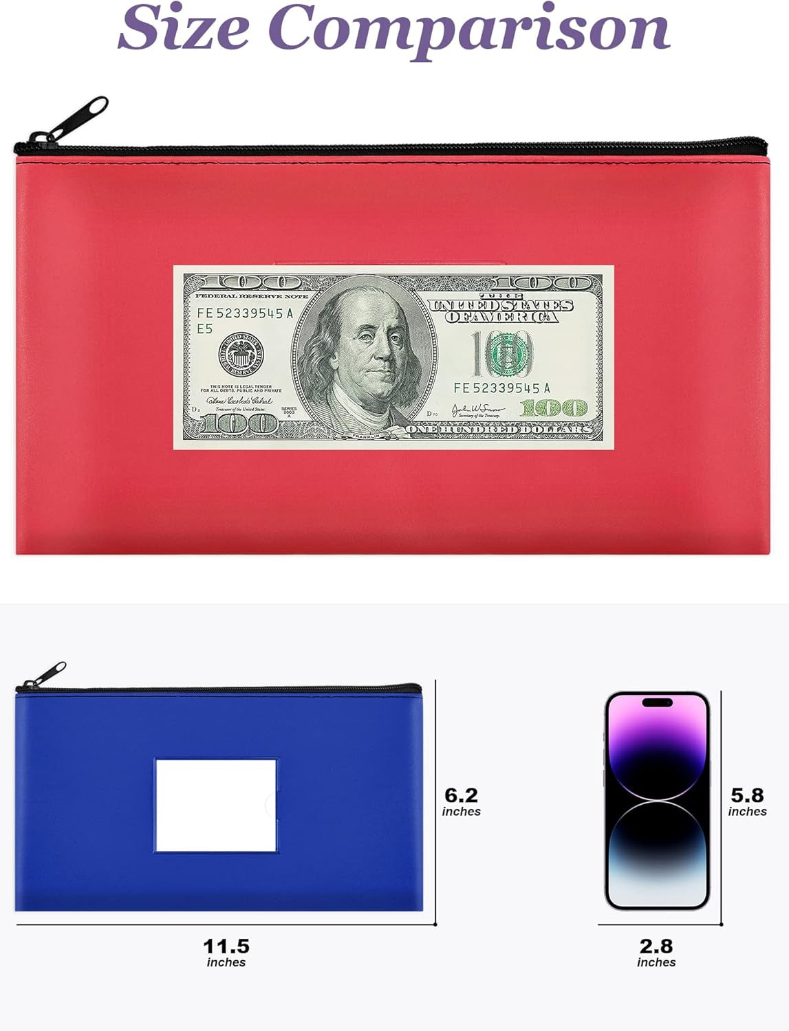 5-Pack Money Bags with Zipper, PU Leather Bank Deposit Bags, Waterproof Money Pouch for Organize Cash, Coins, Cosmetics, Invoice, Bills, Tools, 11.5 X 6.2 Inches, Dark Colors