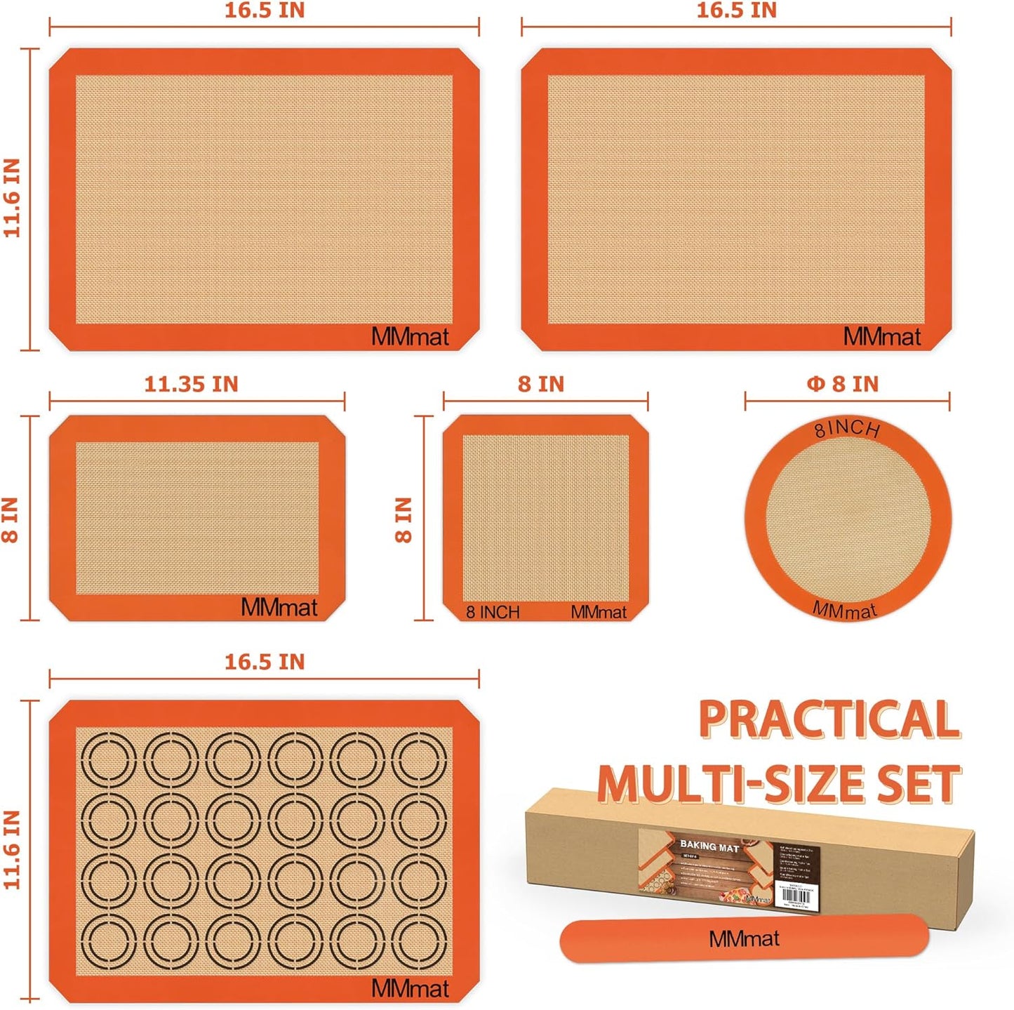 Silicone Baking Mats - Best German Silicone, Non Slip Baking Sheet, Non Stick Reusable Silicone Mats for Baking, Food Grade Oven Liner, Counter Mat, Set of 6