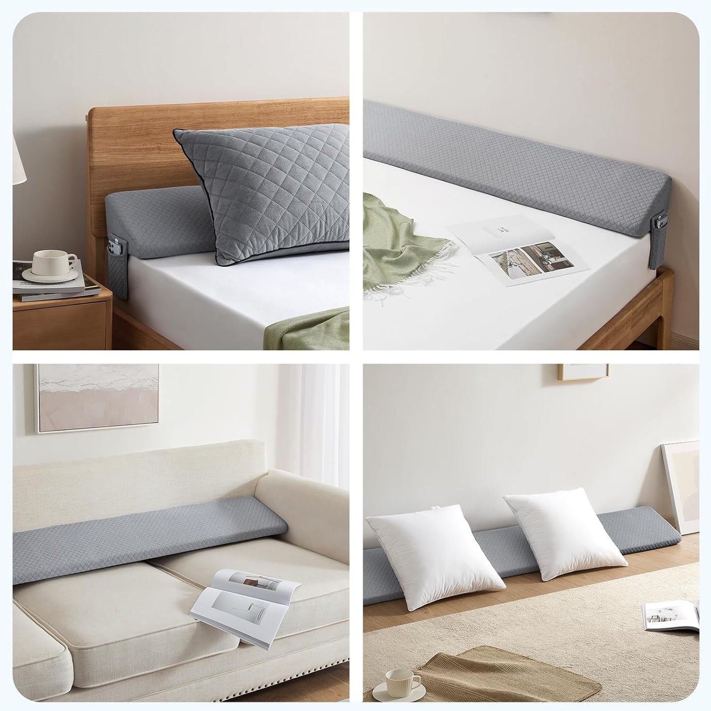 King Size(76"X10"X6") Bed Wedge Pillow for Headboard - Upgraded Bed Gap Filler King between Mattress and Headboard - Wedge Headboard Pillow - Grey