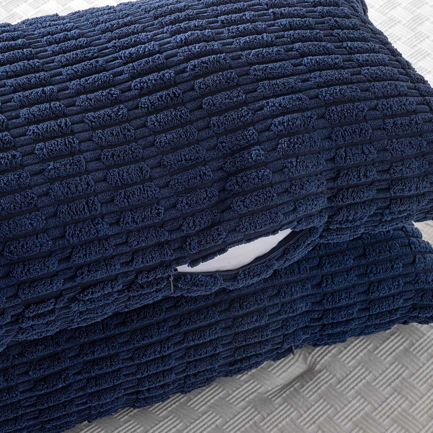 Navy Blue Long Body Lumbar Decorative Throw Pillow Covers 14X36 Inch for Bed Couch Bedroom Bench, Soft Corduroy Rectangle Solid Pillow Case, Rustic Farmhouse Boho Room Decor