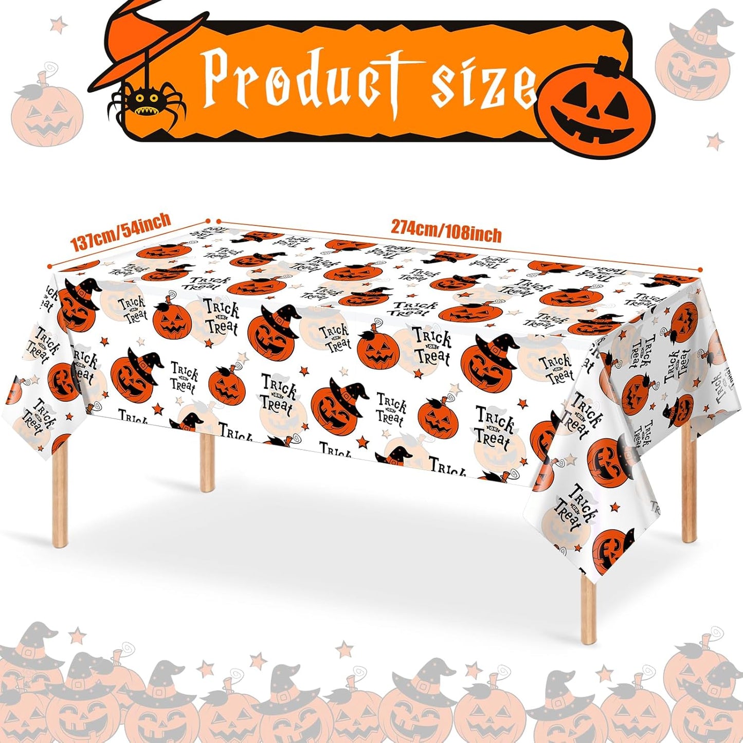 3 Pack Halloween Plastic Tablecloth Decorations, Trick or Treat Halloween Disposable Table Cloth, Hallo Ween Pumpkin Rectangle Table Cover for Kids Indoor Party Decorations, 54 X 108 Inch