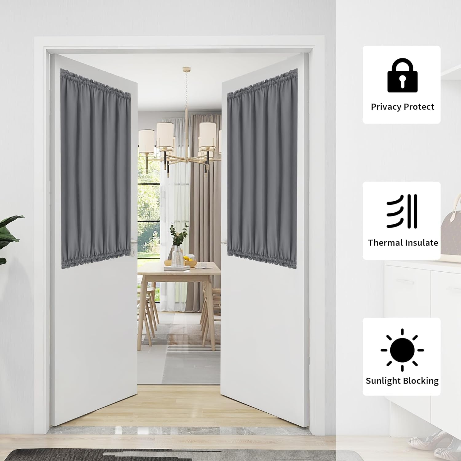 Blackout Door Curtains, Rod Pocket Privacy Light Filtering Sidelight Curtains French Door Curtains with Tieback, 1 Panel, 25X40 Inch, Gray