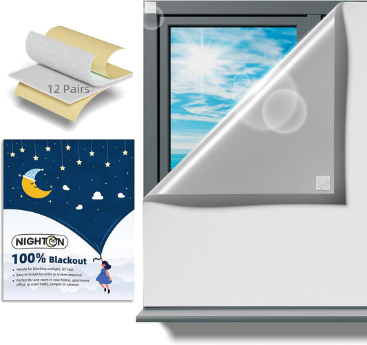 Portable Blackout Curtains 40"×57" Strong Hook and Loop Tape Strips with Adhesive,Blackout Shades That Can Be Cut,100% Blackout Material Window Blinds for Baby Nursery or Travel Use-White