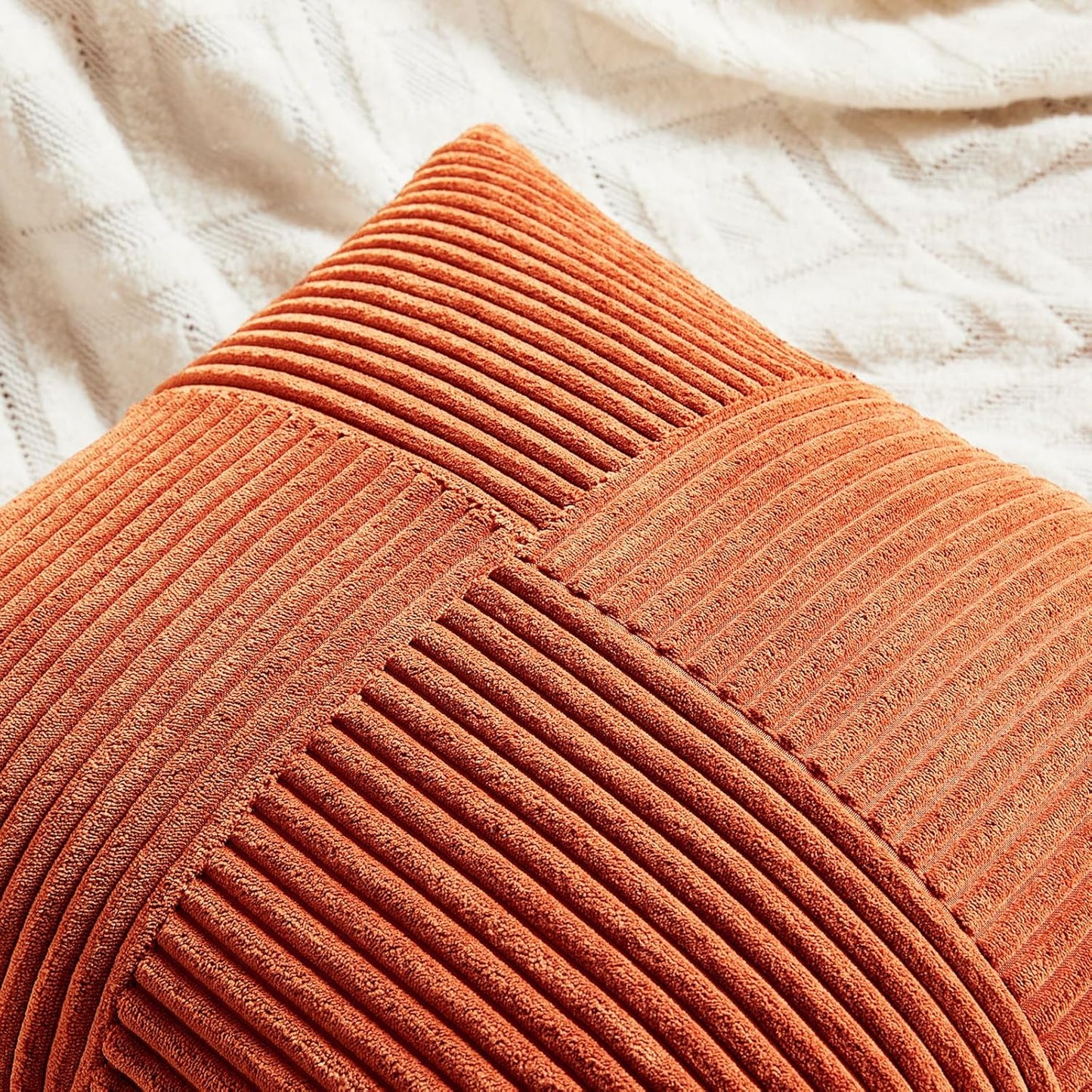 Set of 4 Burnt Orange Decorative Throw Pillow Covers 18X18 Inch for Living Room Couch Bed, Boho Farmhouse Fall Home Decor, Soft Textured Corduroy Cross Patchwork Cushion Case 45X45 Cm