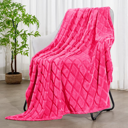 Lightweight Fleece Throw Blanket in Soft Hot Pink with Decorative Pattern, Ideal for Couch and Sofa Bed, 50x70 Inches, All-Season Use