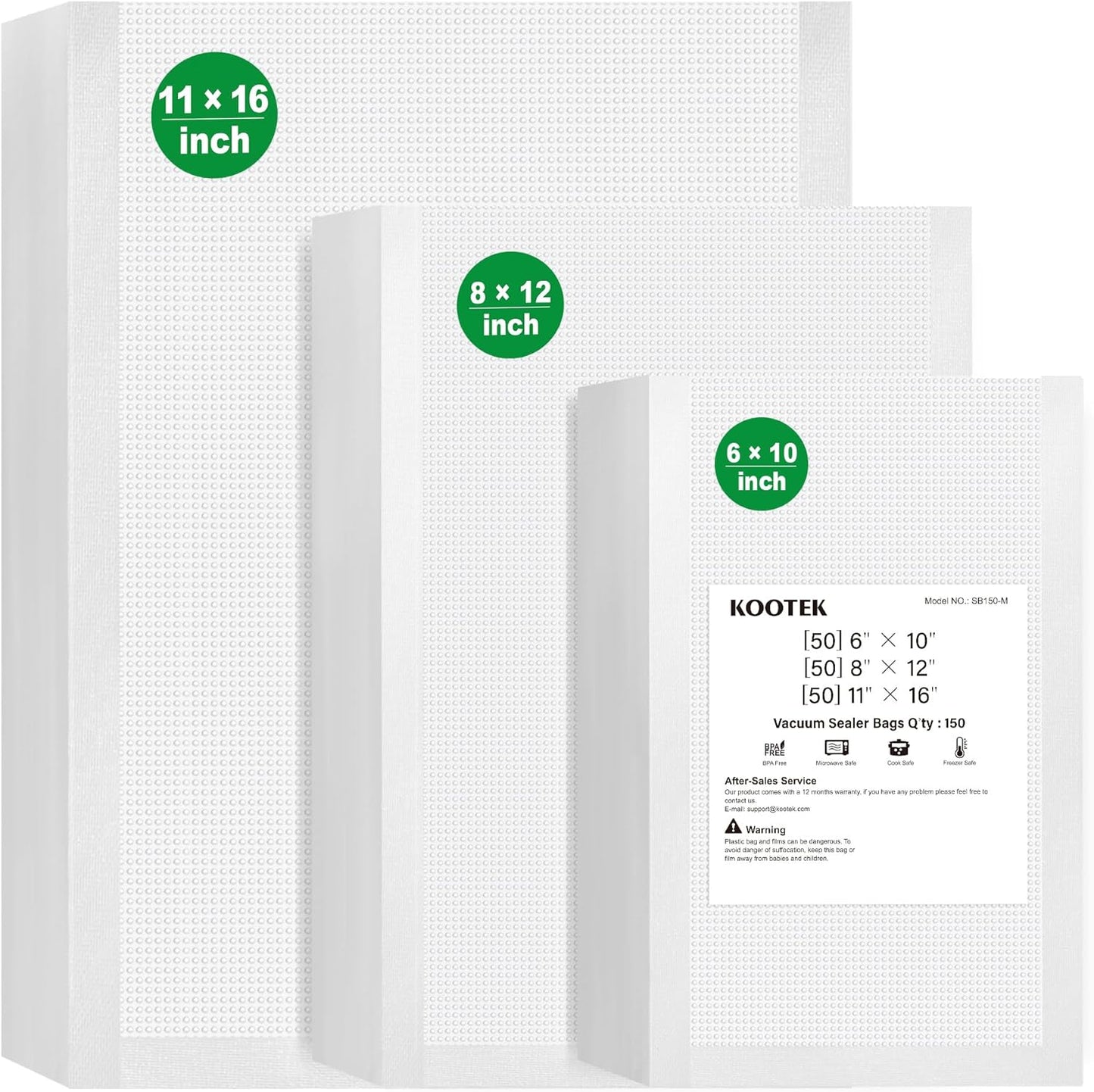 Vacuum Sealer Bags for Food, 150 Gallon 11" X 16", Quart 8" X 12" and Pint 6" X 10" Vacuum Seal Bags, Commercial Grade, BPA Free, Pre Cut Freezer Bags for Food Storage, Meal Prep or Sous Vide
