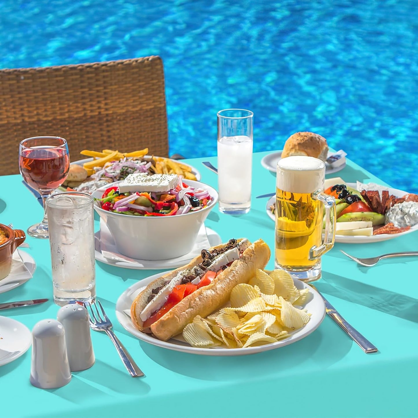 2 Pack Rectangle Vinyl Tablecloth, Waterproof Spillproof Plastic Flannel Backed Table Cloth, Wipe Clean Table Cover for Dining, Buffet Parties and Camping (Teal, 52" X 70")