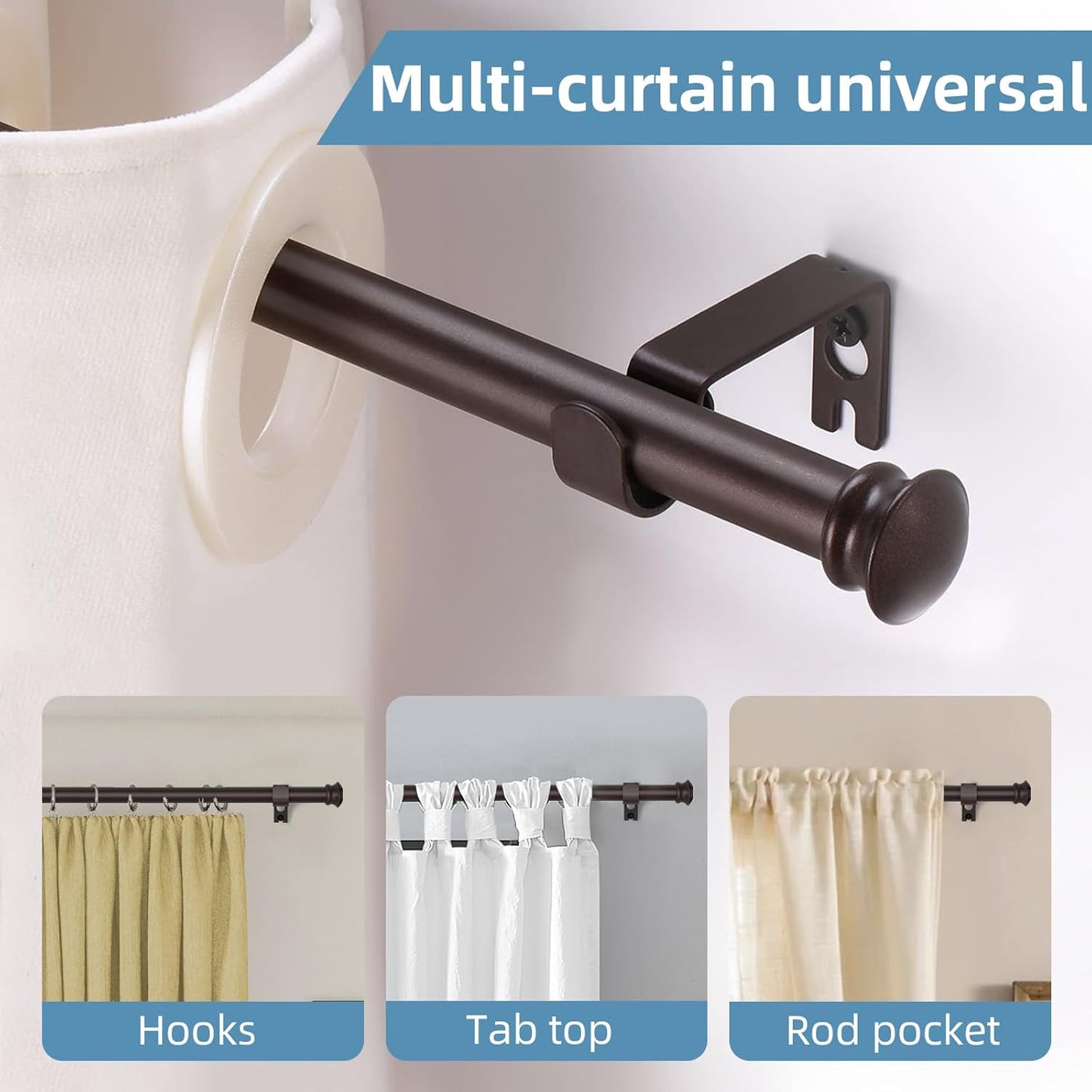 Bronze Curtain Rods for Windows 30 to 45 Inches with Brackets,Decorative 5/8 Inch Diameter Single Window Curtain Rod Set for Bedroom, Room Divider, Living Room, Kitchen, Bathroom