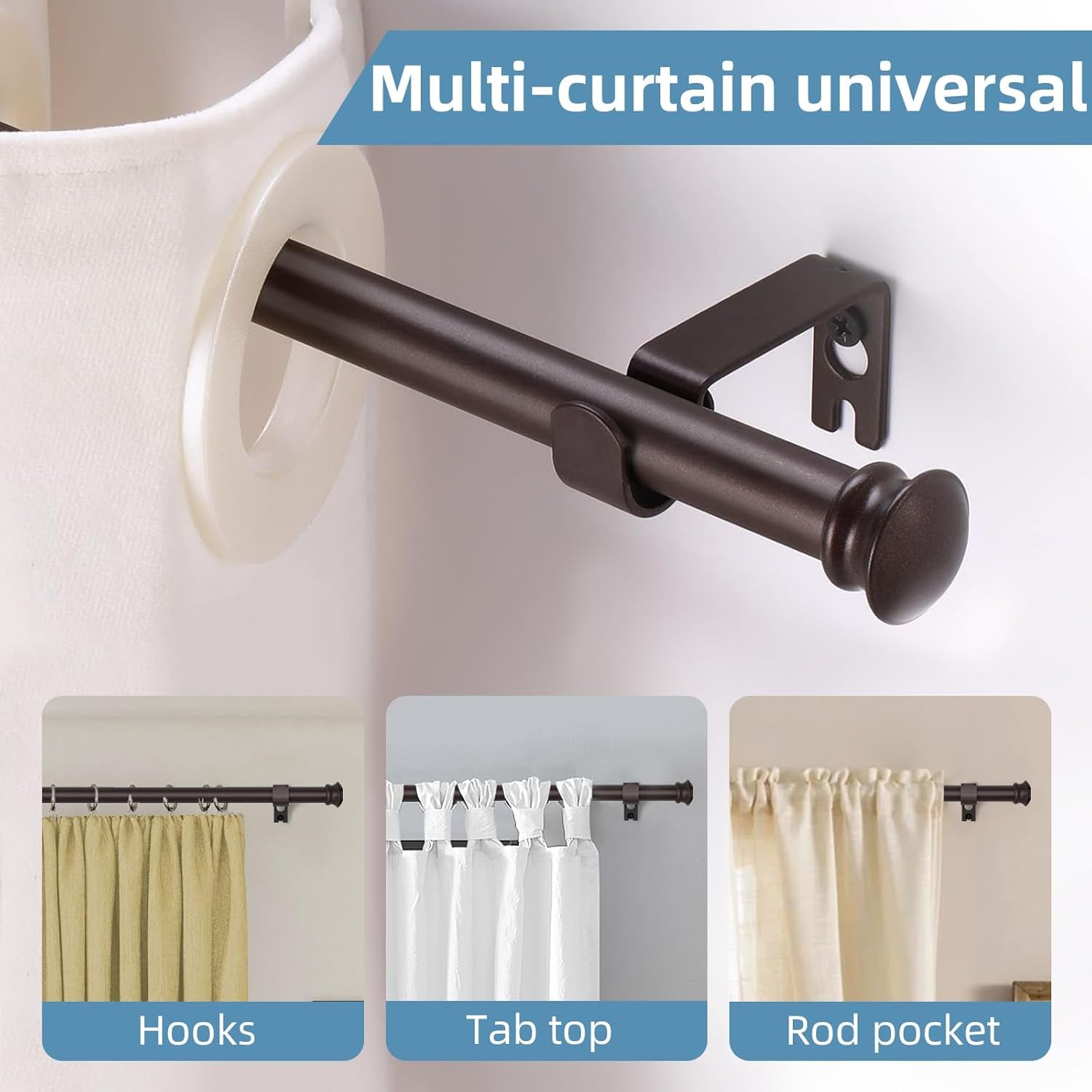 Bronze Curtain Rods for Windows 30 to 45 Inches with Brackets,Decorative 5/8 Inch Diameter Single Window Curtain Rod Set for Bedroom, Room Divider, Living Room, Kitchen, Bathroom