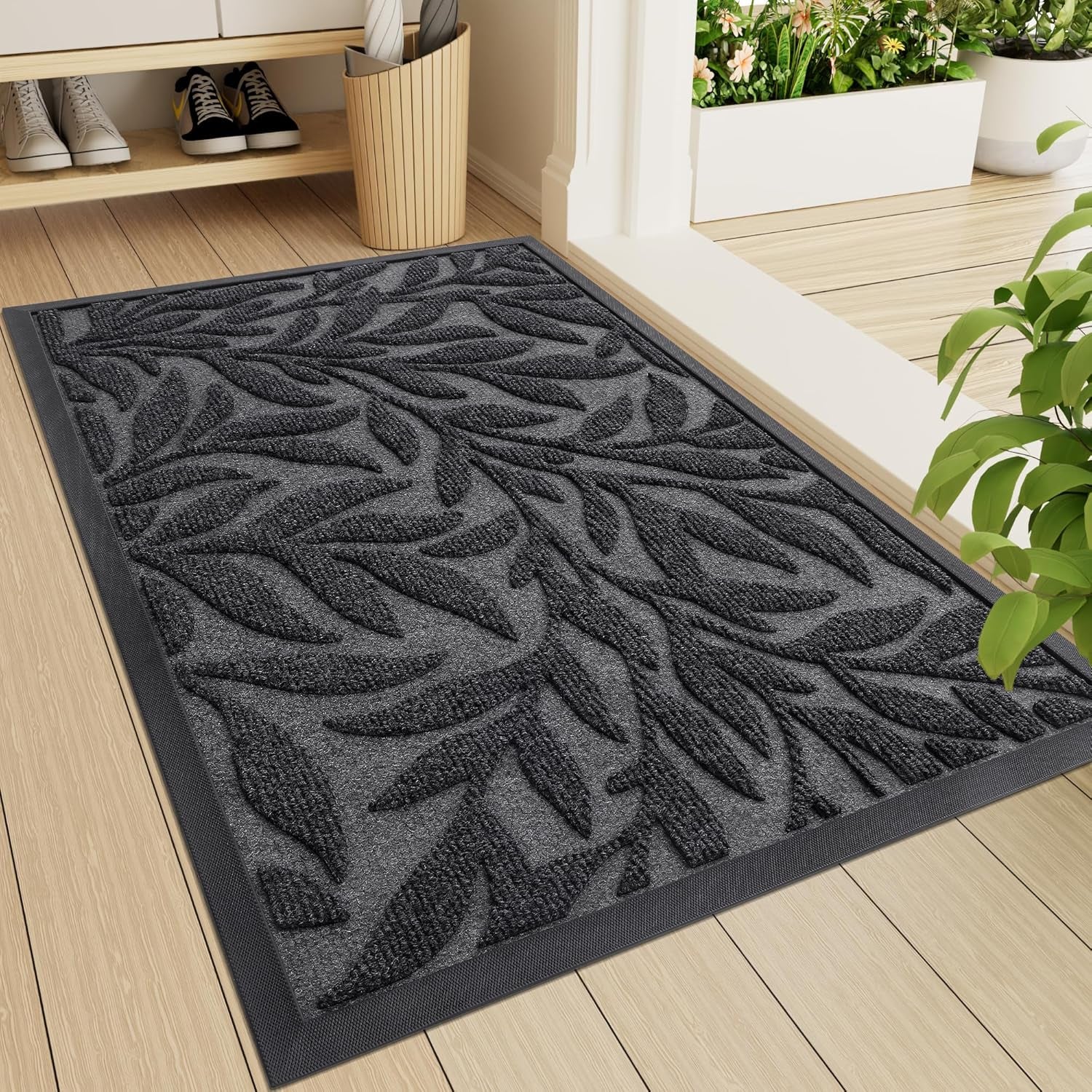 Front Door Mat Indoor Outdoor Entrance, Heavy Duty Natural Rubber, Trap Dirt and Moisture, Non-Slip Doormats, Low Profile, Easy Clean Patio Porch Entryway Mat, 29.5X17, Grey