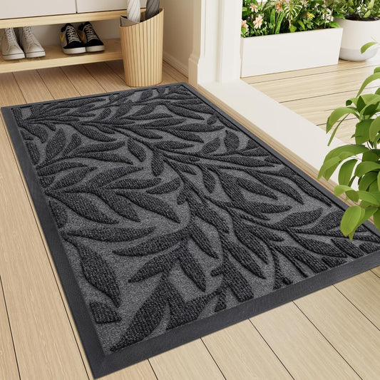 Front Door Mat Indoor Outdoor Entrance, Heavy Duty Natural Rubber, Trap Dirt and Moisture, Non-Slip Doormats, Low Profile, Easy Clean Patio Porch Entryway Mat, 29.5X17, Grey