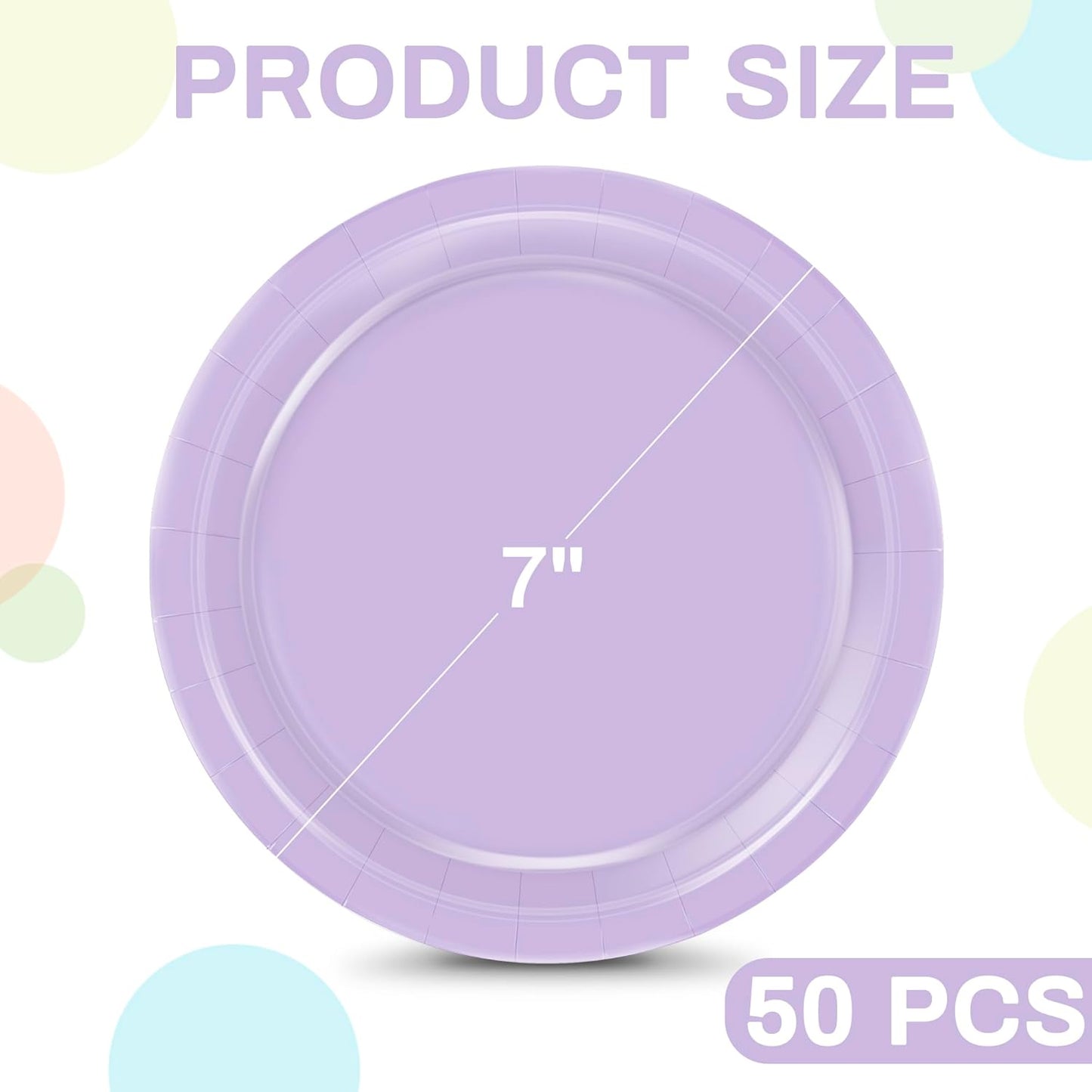 50 PCS Paper Plates, 7 Inches round Lavender Small Paper Plates, Disposable Plates for Party, Disposable Paper Plate Set, Strong and Sturdy Party Favors for Bridal Great Party Graduations Picnic