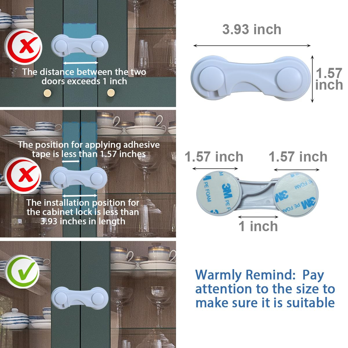 Child Safety Cabinet Door Locks - 4-Pack Adhesive Childproof Latches for Drawers, Cupboards, Refrigerators, Closets, and Pantries (White)