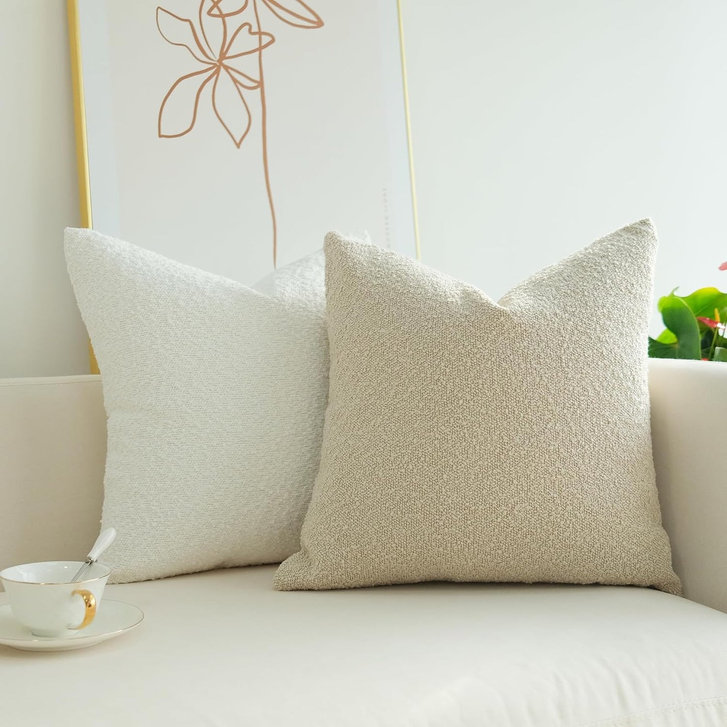 Pack of 2 Textured Boucle Throw Pillow Covers Accent Solid Pillowcovers Home Decor 20 X 20 Inch Beige