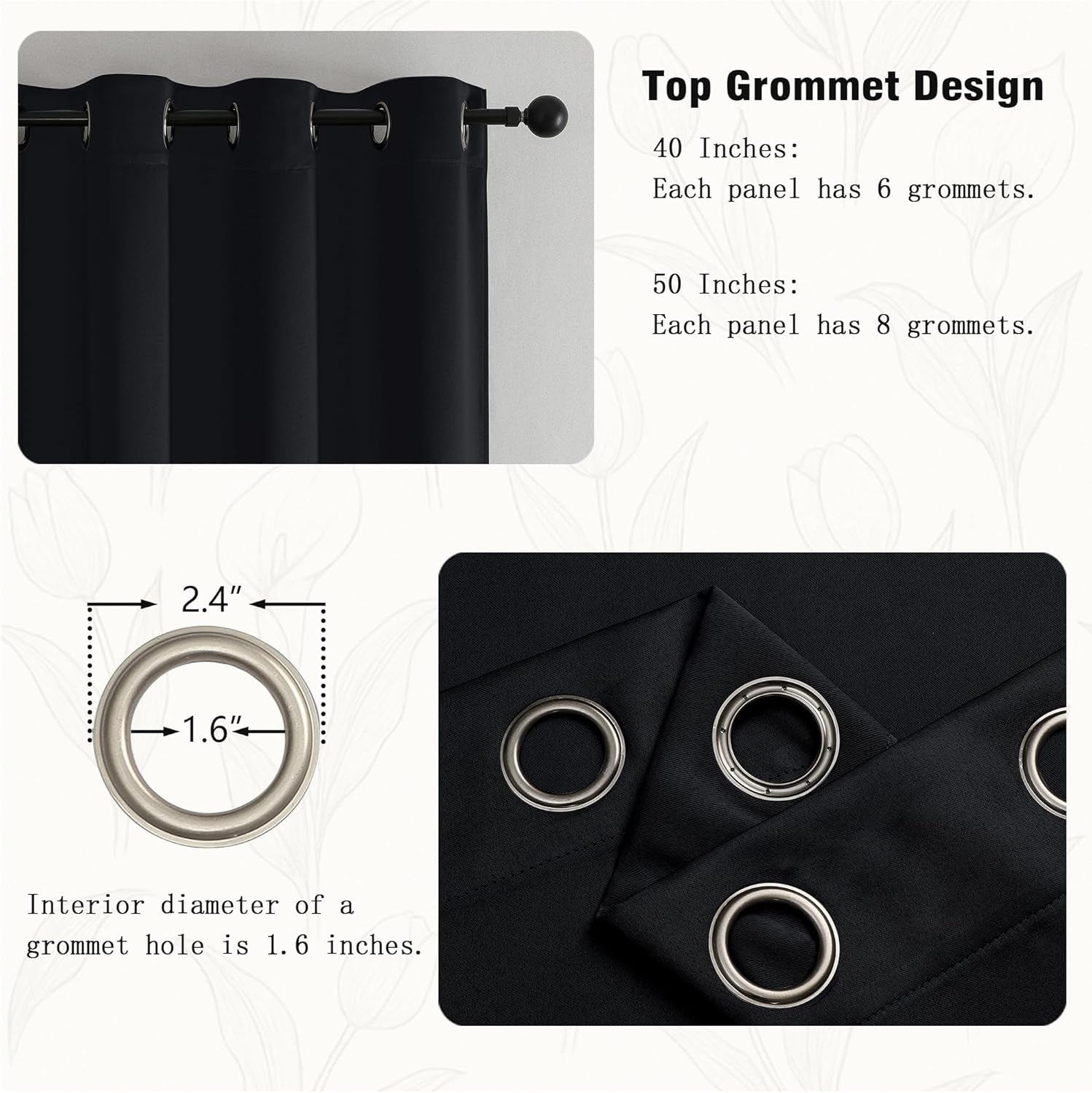 Halloween Black Short Cafe Curtains 36 Inch Length 2 Panels Set, Half Window Grommet Privacy Drape Tiers for Kitchen, Thermal Insulated Curtains Blackout for Bathroom Shades, W40 X L36