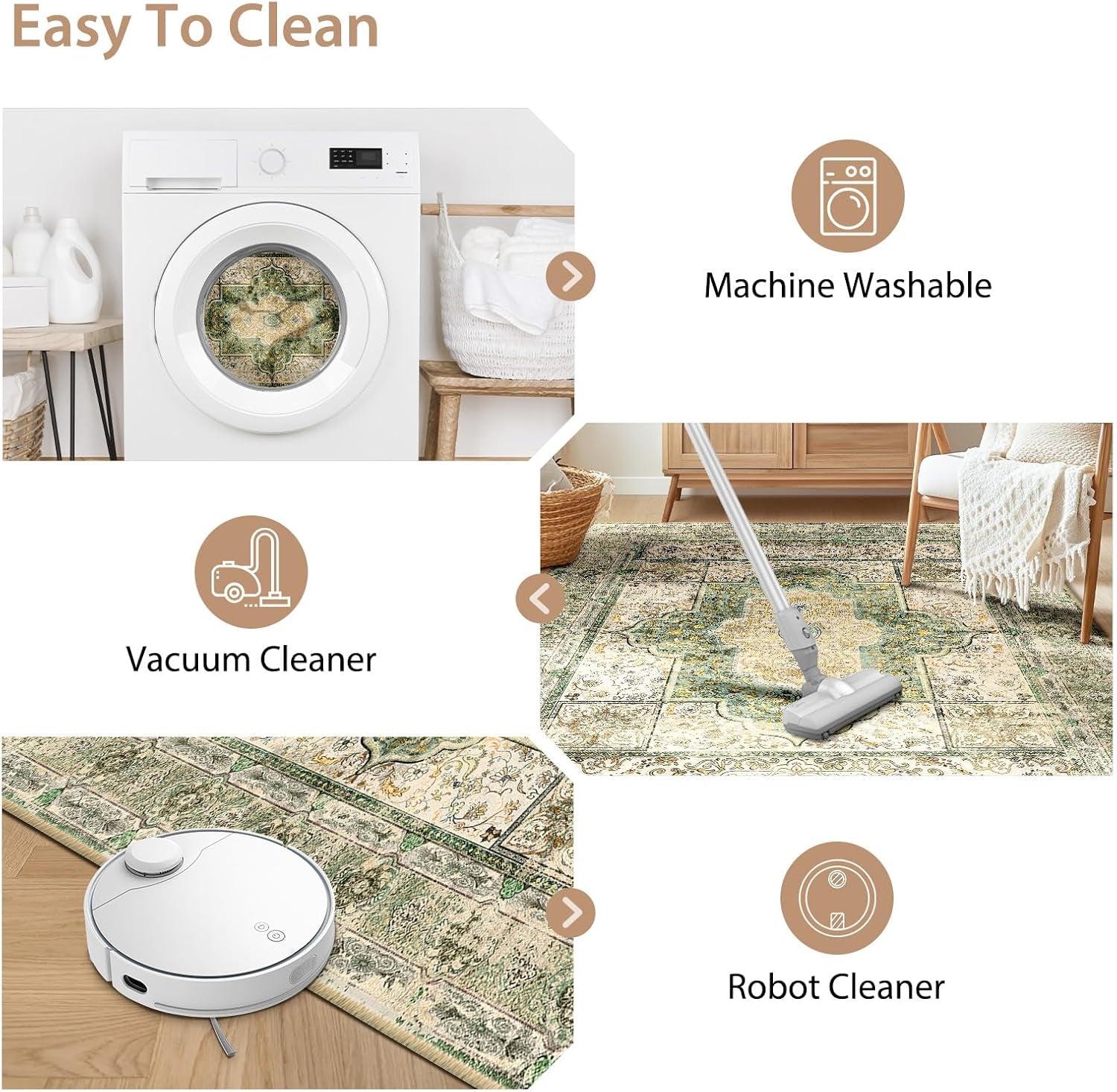 6X9 Area Rugs Machine Washable No Pile Non Slip Vintage Rugs for Living Room&Bedroom&Dinning Room Bohemian Distressed Carpet Indoor,Green/Teal/Multi