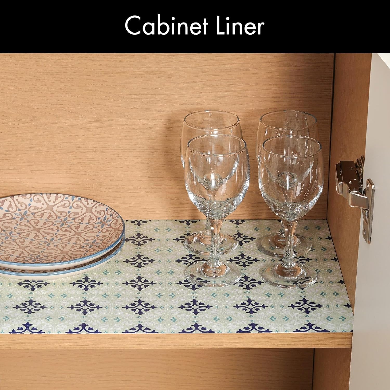 Shelf and Drawer Liners for Kitchen Cabinets, Non-Adhesive Cabinet Liners, EVA Waterproof Durable Shelf Paper for Refrigerator, Shelves, Cupboard with European Pattern, Easy to Cut