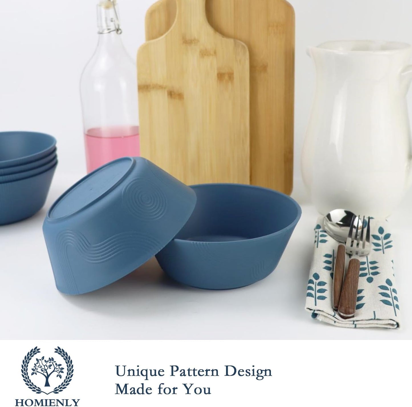 Wheat Straw 36 Oz Soup Bowl Set - 6 Unbreakable, Microwave and Dishwasher Safe Dinnerware, Eco-Friendly Alternative to Plastic, Ideal for Kitchen Use, Soup, Dinner, and Pho (Navy Blue)