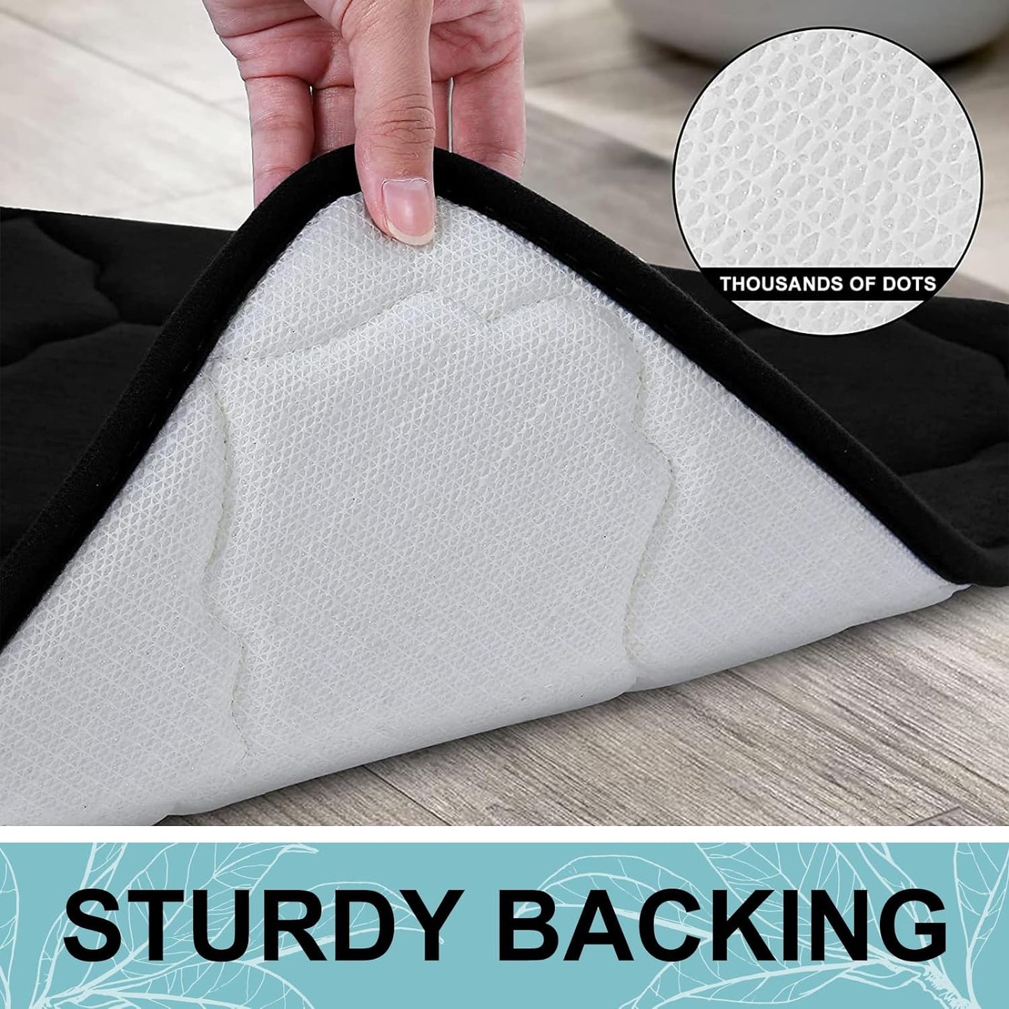 Memory Foam Bath Mat Set of 3 Piece, Bathroom Rugs and Toilet Rug U-Shaped, Ultra Soft and Absorbent, Comfortable, Non-Slip, Machine Washable, Shower and Home Decor Accessories, Black