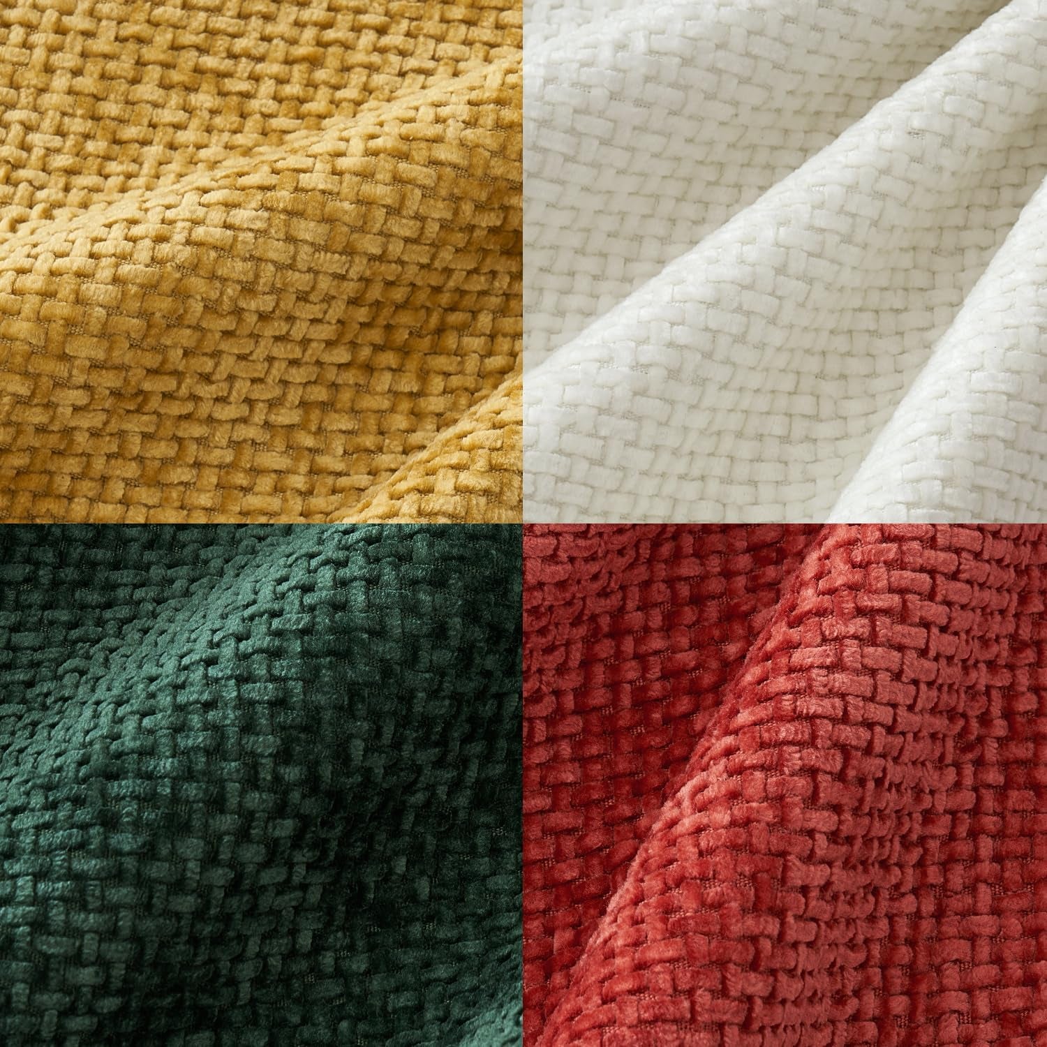 Christmas Pack of 4 Couch Throw Pillow Covers 18X18 Inch Christmas Red/Green Soft Decorative Chenille Pillow Covers Farmhouse Accent Cushion Covers for Boho Home Decor Sofa Bedroom Living Room