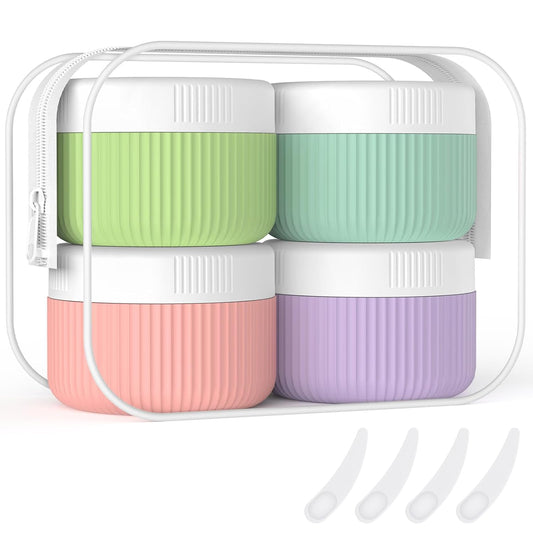 Travel Containers for Toiletries, TSA Approved 1.5 Oz Silicone Cream Jars, Leak-Proof Journey Containers, Trip Accessories with Lid for Cosmetic Face Hand 4 Pack White Lid - Bright