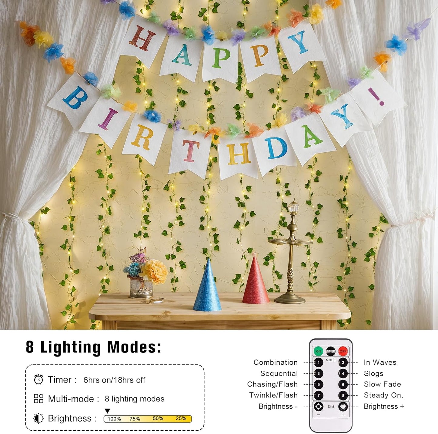 Vines Lights for Bedroom, 200 LED Vines Fairy Lights, Artificial Ivy Leaf Light for Wall Curtain Wedding Party Indoor Decor, 6.5Ft X 6.5Ft with Remote