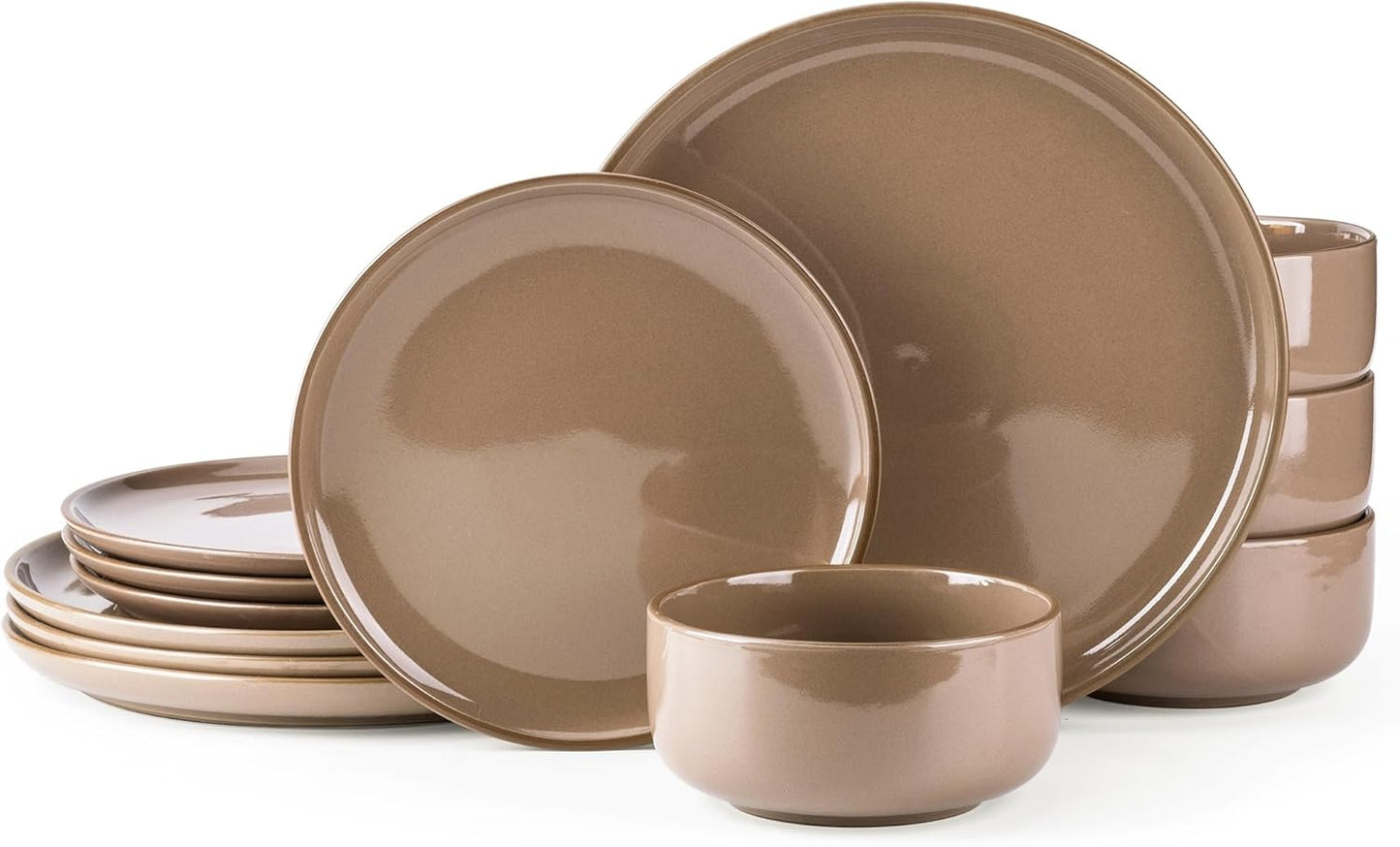 Ceramic Dinnerware Set for Four - 12-Piece Stoneware Plate and Bowl Collection with Reactive Glaze, Scratch Resistant, Dishwasher and Microwave Safe