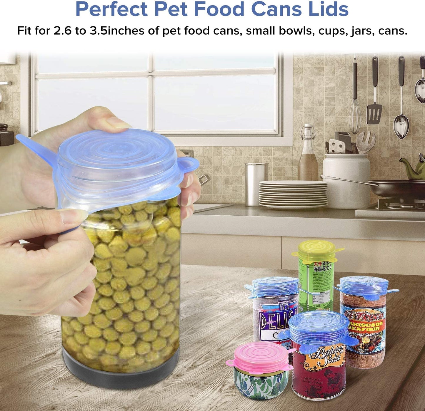 Silicone Stretch Lids/Pet Food Can Covers/12 Pack, Reusable Durable Storage Covers for Dog Cat Food, Cups Small Bowls Cans Jars Fruits, the Same Sizes of 2.6 Inch (Can Stretches to 3.5 Inches)