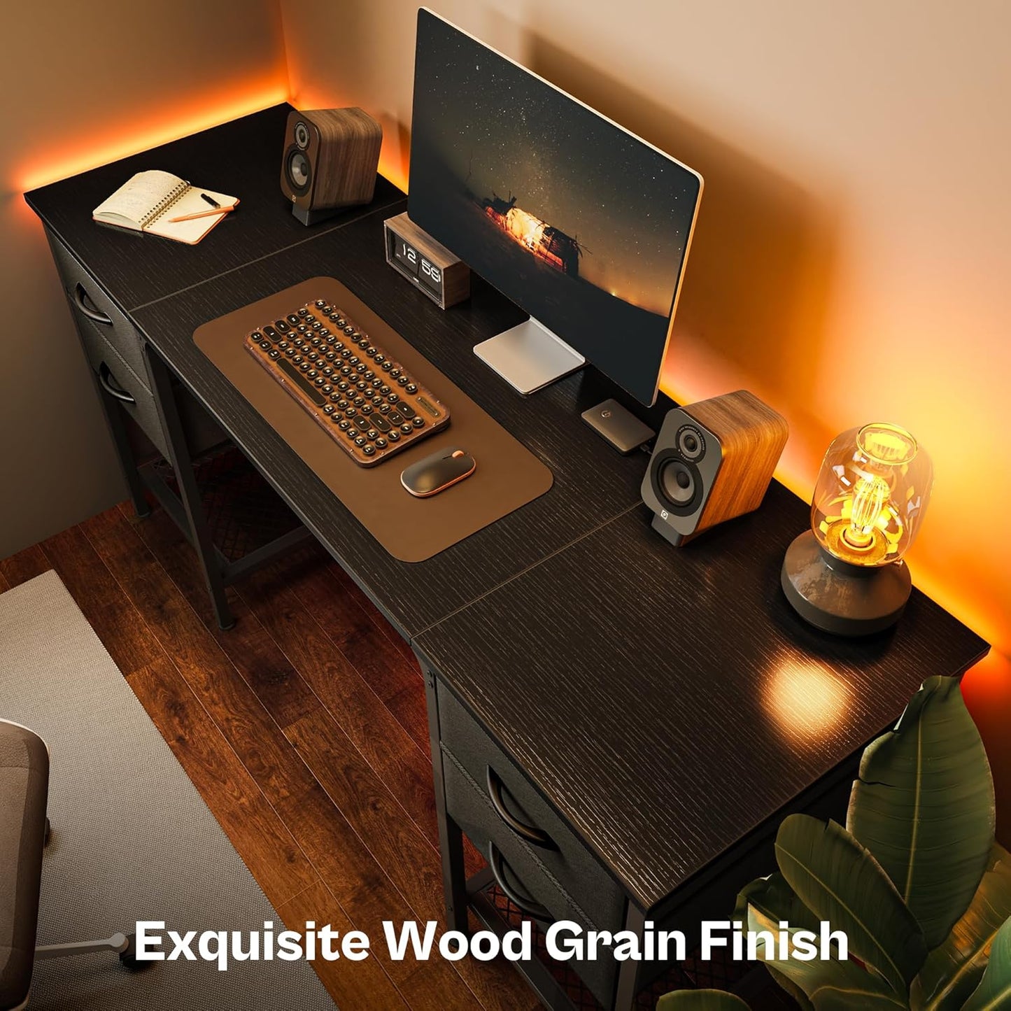 55-Inch Computer Desk with Four Drawers and Mesh Shelf for Home Office, Gaming, and Study Use