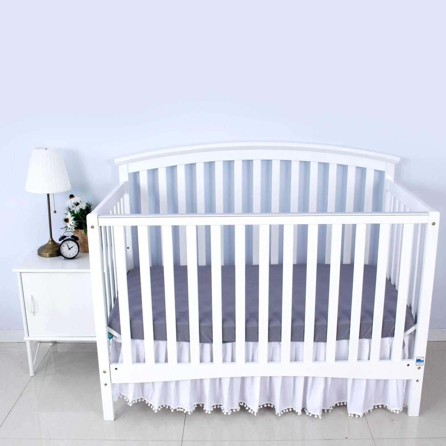 2 Pack Fitted Crib Sheets & 2 Pack Waterproof Crib Mattress Protectors, Baby Bedding Set Grey and White, Ultra Soft Breathable Sheets, Quiet Mattress Pad Covers, Fits 52" X 28"