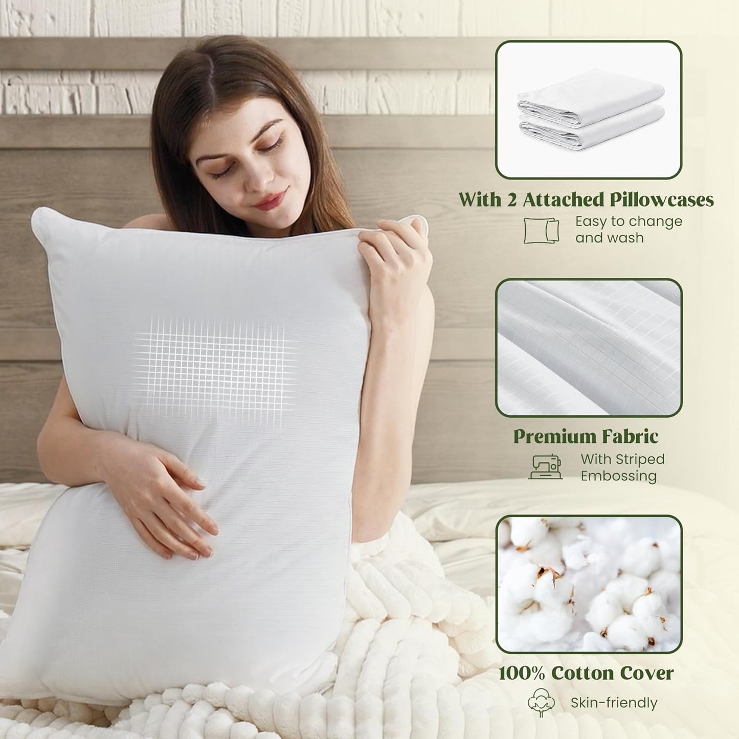 ® Goose Feather down Pillows, Bed Pillows for Sleeping with 2 Outer Protectors, Hotel Standard/Queen Pillows Set of 2 (Pack of 2)