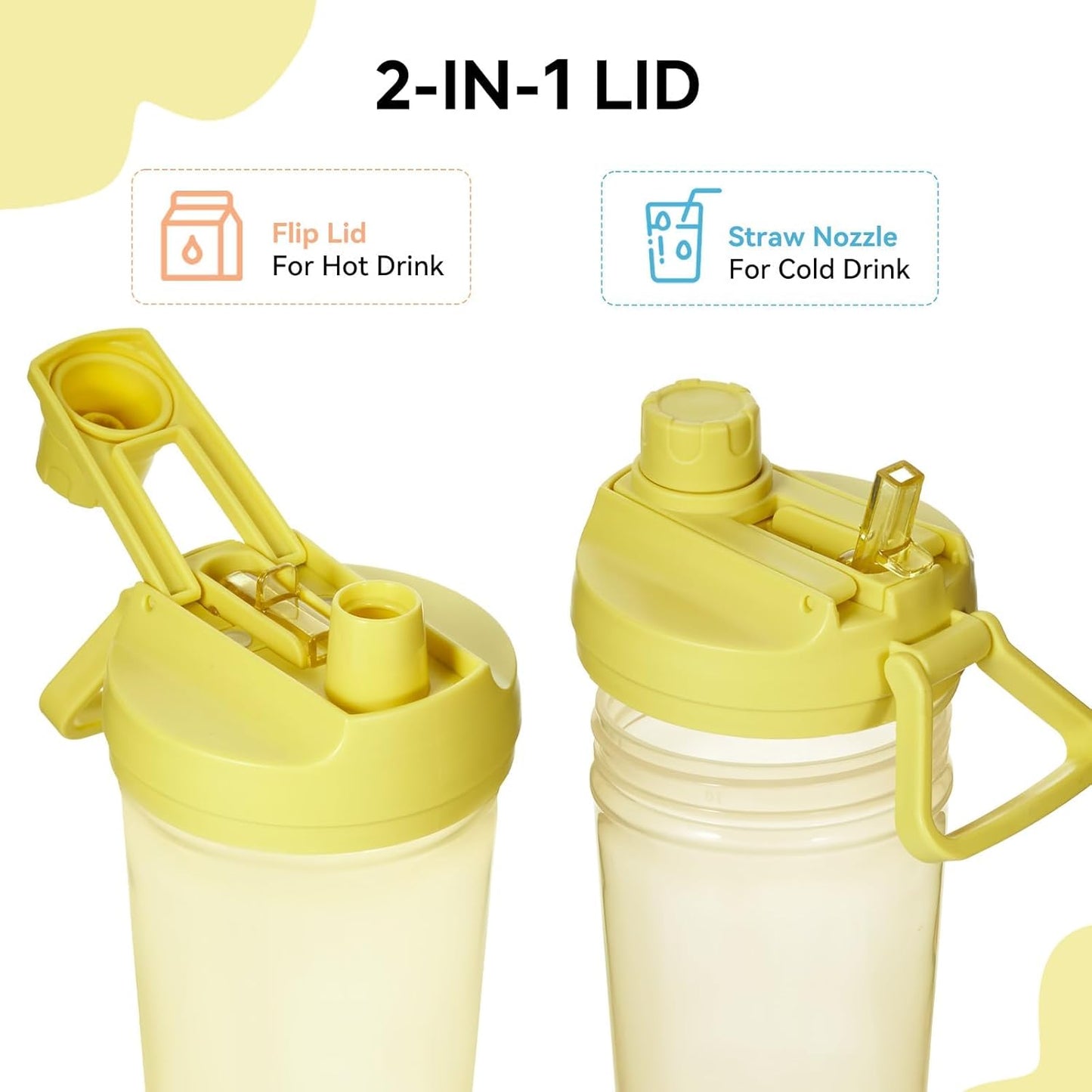 12Oz Kids Water Bottle with Straw Leak-Proof Toddler Water Bottle Plastic Water Bottles Bpa-Free Toddler Straw Cups with Handle for Travel Fitness School, YELLOW