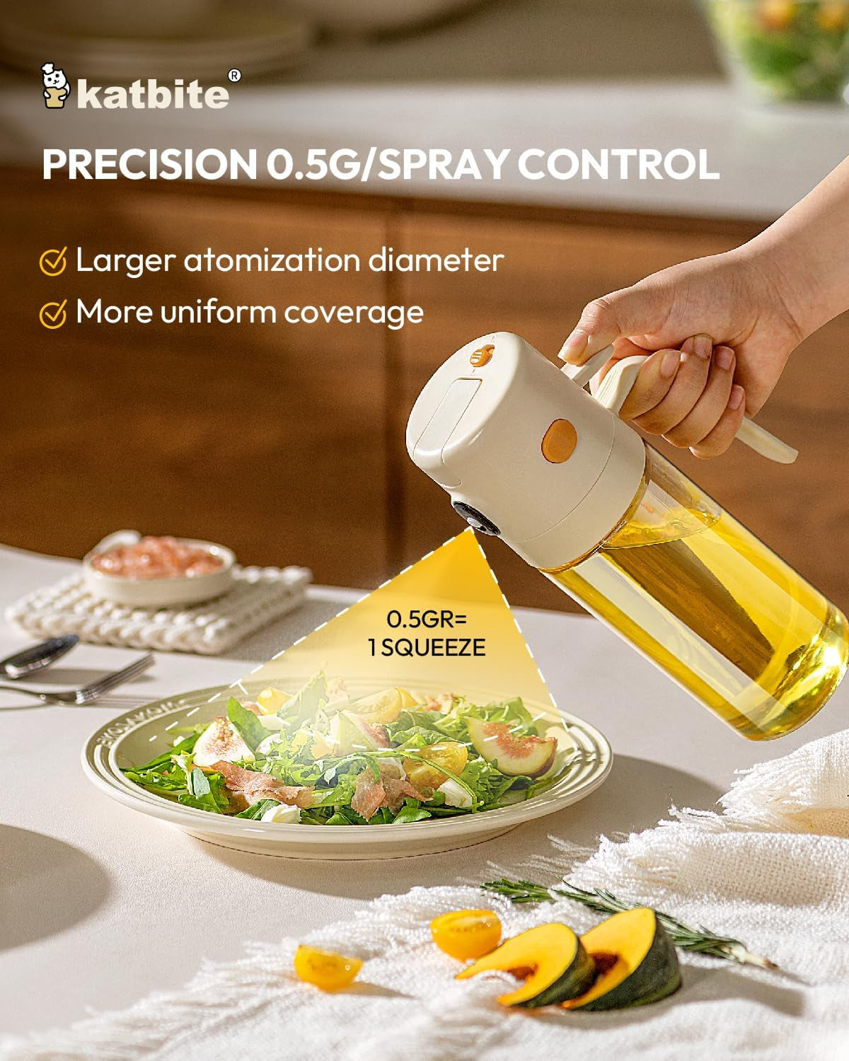 2 in 1 Oil Sprayer & Pour for Cooking, 18.6 Oz(550Ml) Glass Olive Oil Dispenser Bottle, One-Touch Open Lid, Non-Drip Leak-Proof Design, Fine Mist(0.5G/Spray) for Air Fryer, Salad, Yellow