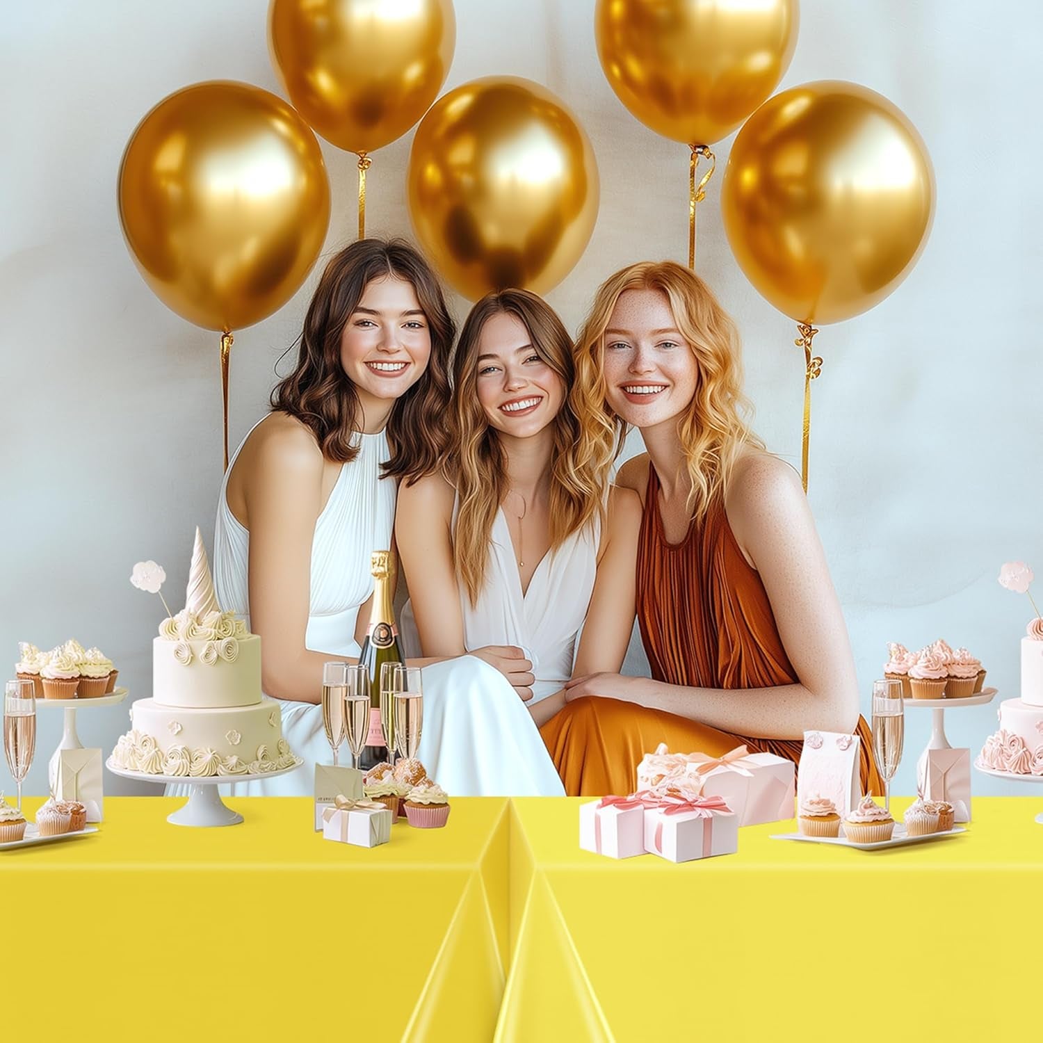 6-Piece Green & Gold Series Rectangle Tablecloth Set, 54x72" Solid Color Waterproof and Spillproof Disposable Plastic Covers, Durable Tablecloths for Dining, Buffets, Picnics, and Outdoor Events