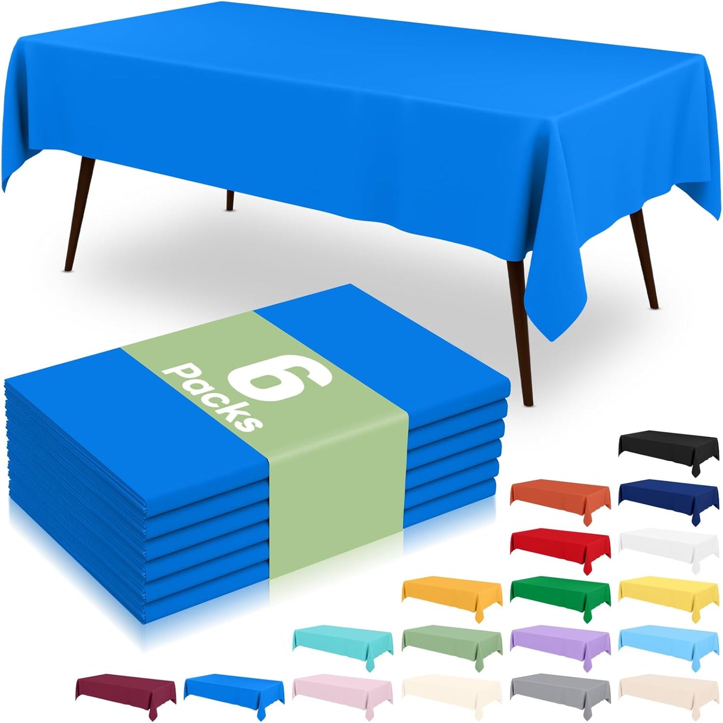 6 Packs Disposable Plastic Table Cloth, 54 X 108 Inch Waterproof Rectangle Tablecloth, Leakproof & Sturdy Decorative Table Covers for Picnic, Party and Outdoor, Blue
