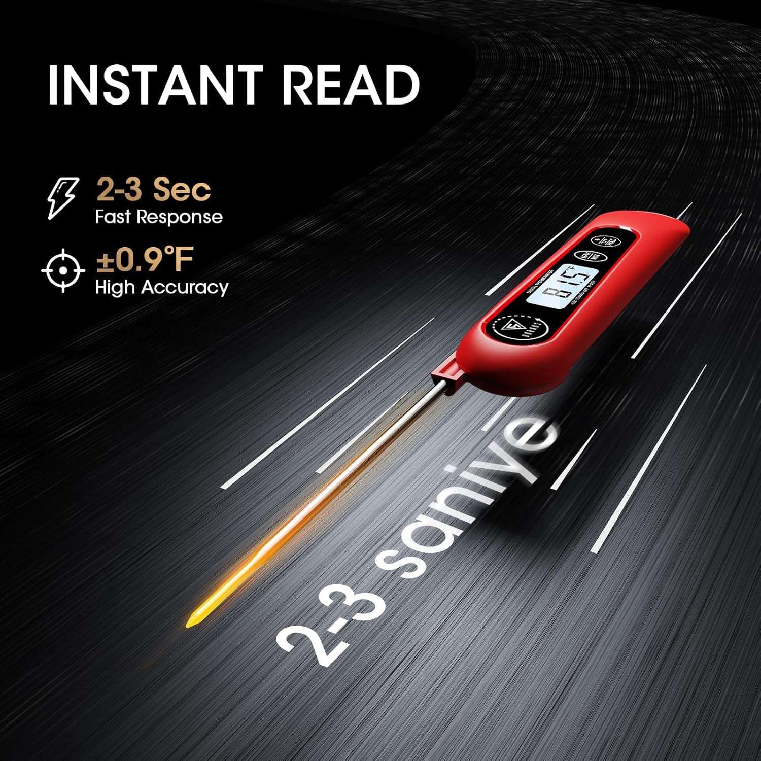 Digital Meat Thermometer, Instant Read Food Thermometer for Cooking, Kitchen Probe with Backlit, Cooking Temperature Probe for Turkey, Grill, BBQ, Baking, Bread, Sourdough