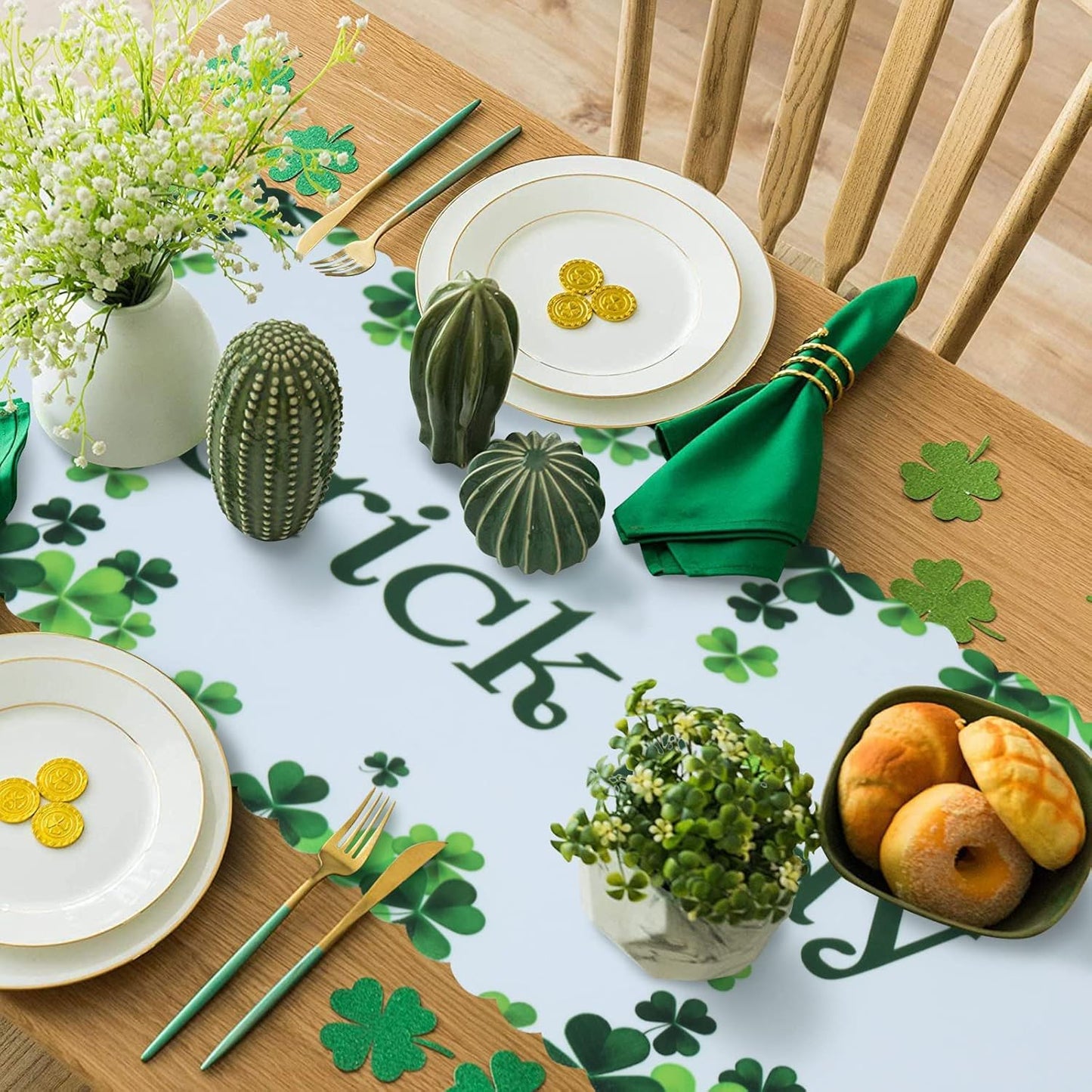 St Patricks Day Table Runner - 14 X 72 Inches Green Kitchen Shamrock Table Runner for Party/Farmhouse/Home Decoration/Holiday/Dinning Table, 1 Piece